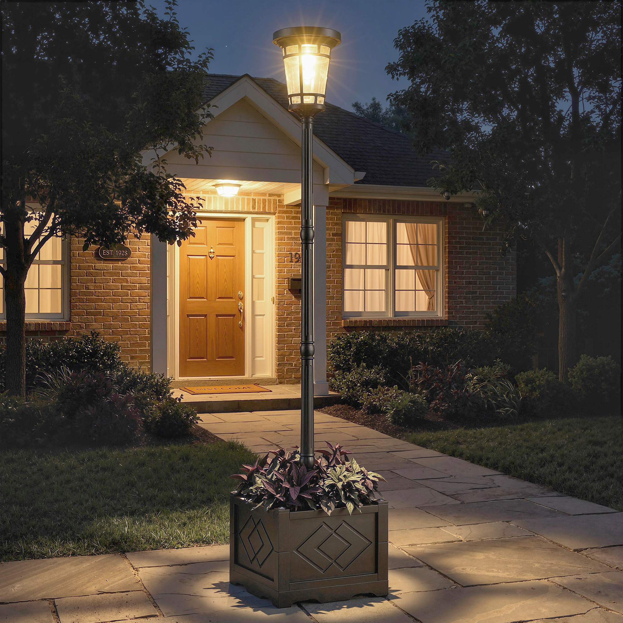 Solar Laterne Stehleuchte mit Blumentopf 195cm Außen Gartenlaterne mit 2 Helligkeitsstufen Lichtsteuerung Schalter IP44