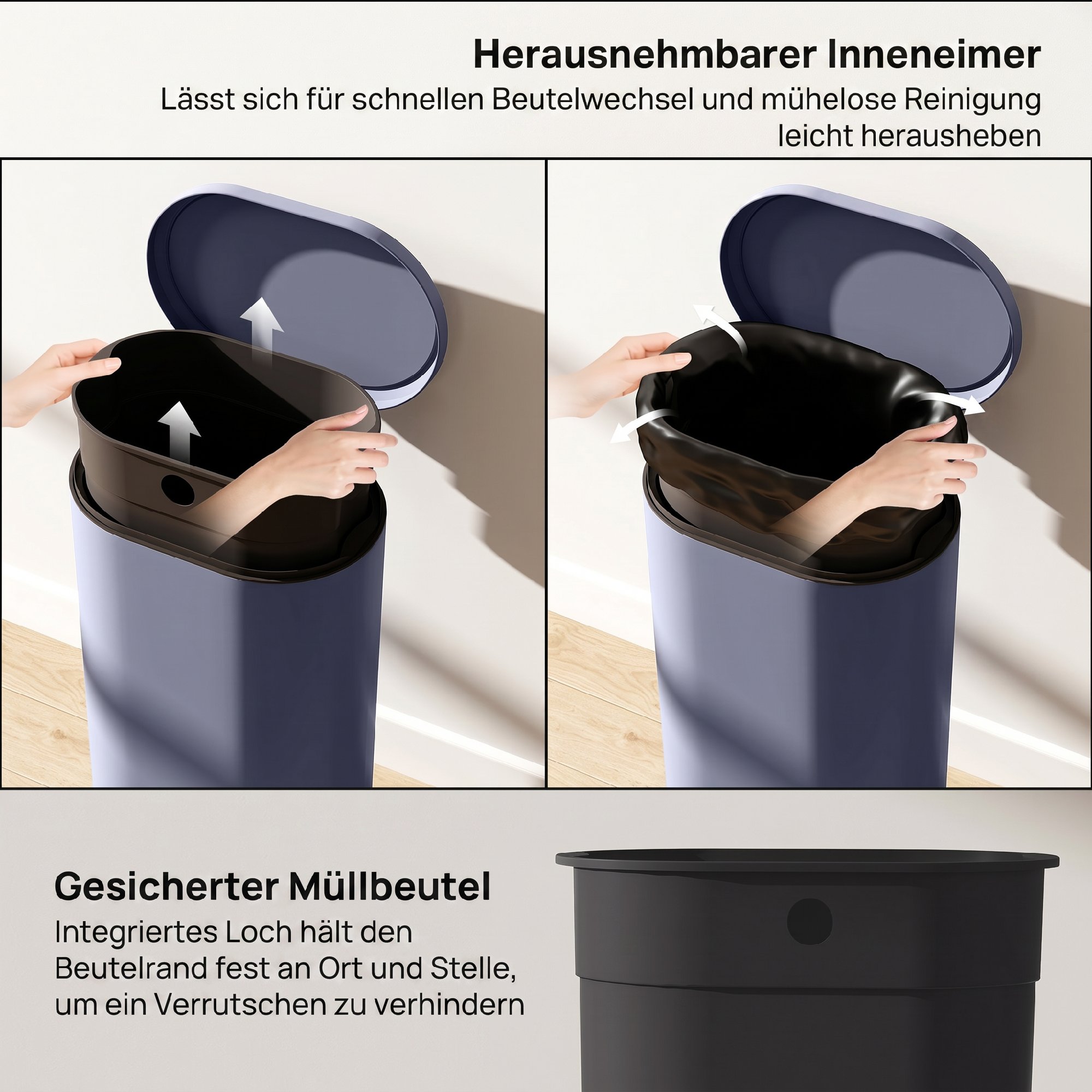 Mülleimer Küche 30 Liter Treteimer mit Soft-Close-Deckel, Pedal aus Metall, Grau, 36,5 X 31 x 61 cm