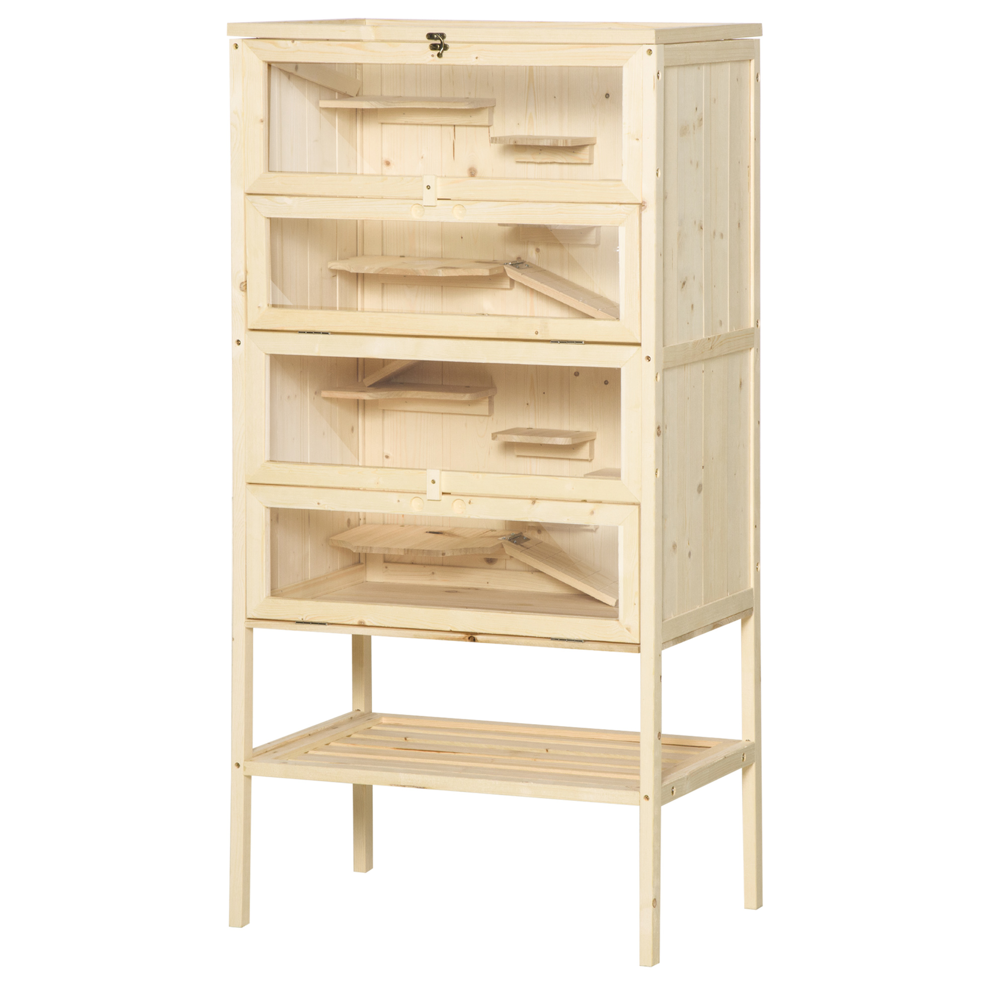 Hamsterkäfig aus Holz 5 Etagen Nagarium Nagerkäfig Kleintierkäfig mit Gitterdach Rampen, Holzkäfig Mäusekäfig groß Käfig für Hamster Zwerghamster 60 x 40 x 120 cm Naturholz