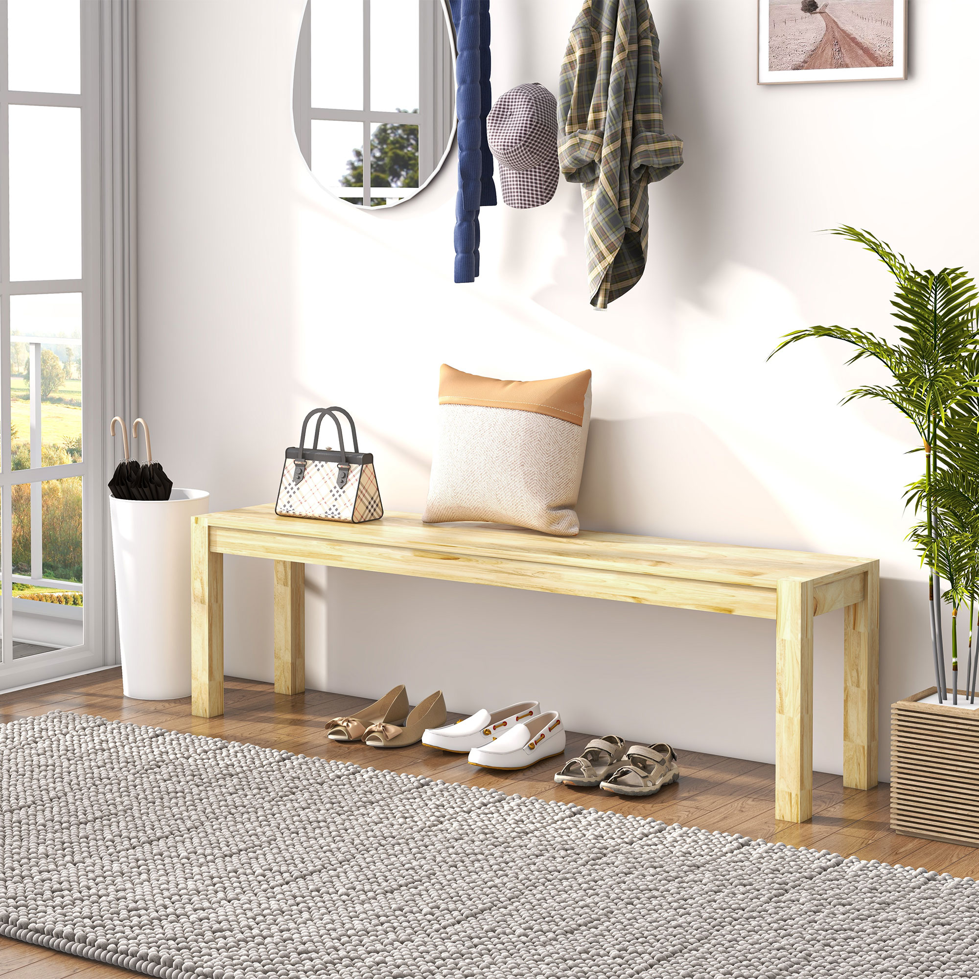 Sitzbank aus Massivholz, 3-Sitzer, Bank, Küchenbank, Kiefernholz, Natur