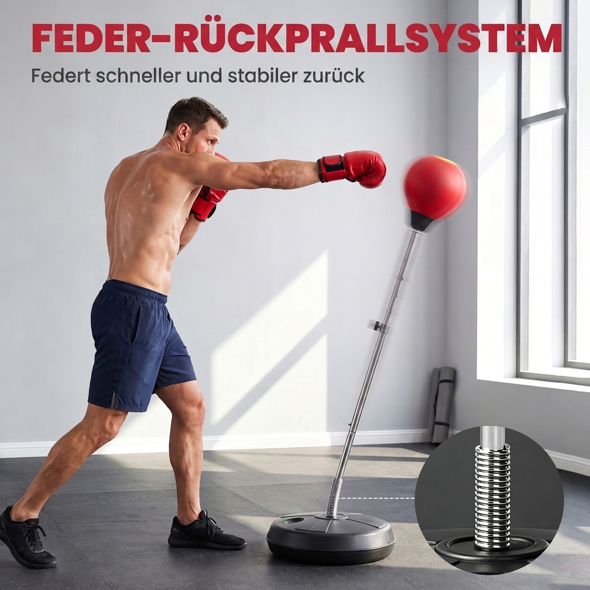 Boxsack mit Standfuß, 125-145 cm höhenverstellbares Box-Set, freistehender Speedball mit Handschuhen und Luftpumpe
