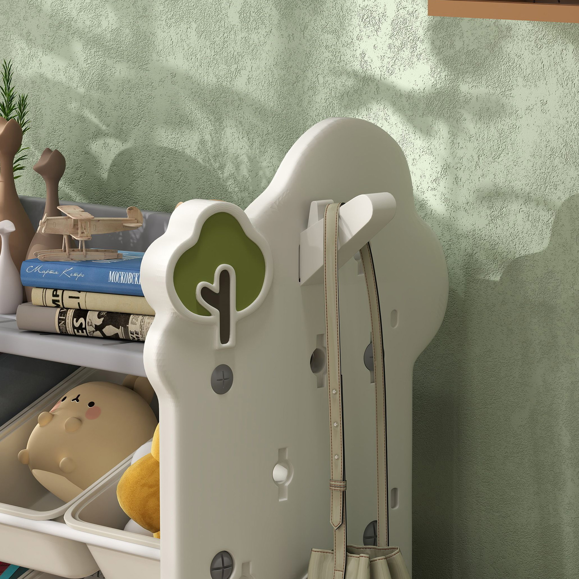 Kinder-Aufbewahrungsregal mit 9 Behältern, für Spielzeug und Bücher, Kinderzimmer, Kindergarten, Kunststoff, Cremeweiß