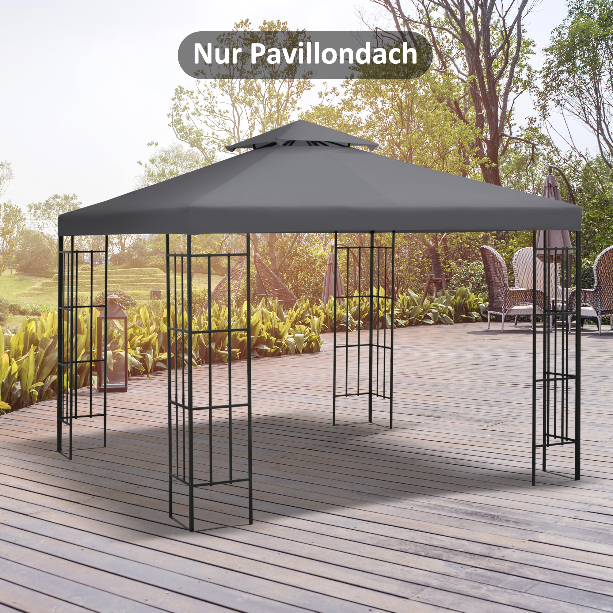 Ersatzdach für Pavillon 3x3m wasserabweisend Pavillondach für Metallpavillon Pavillon Ersatzdach Gartenpavillon Partyzelt Gartenzelt Polyester Dunkelgrau