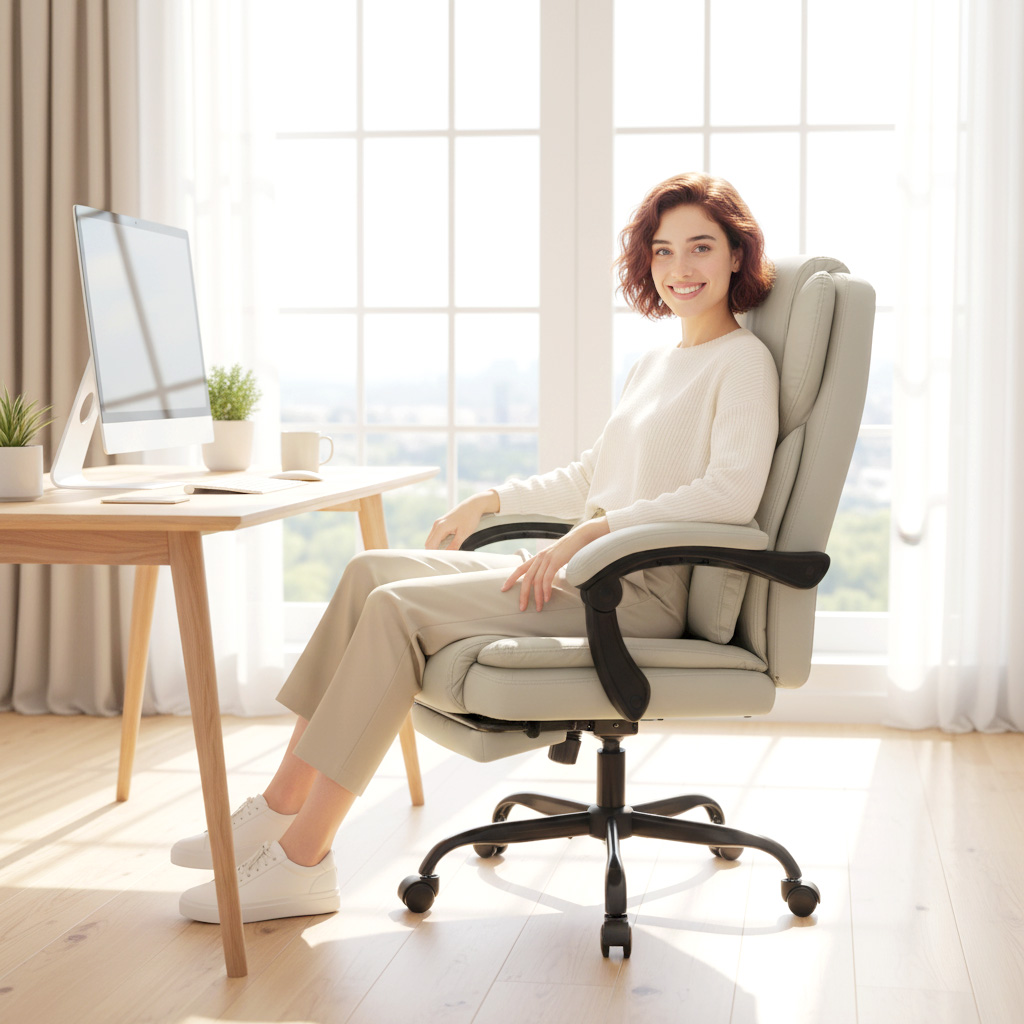 Bürostuhl mit tierfreundlichem Kunstleder-Bezug, Fußstütze, höhenverstellbar, rollbar, Beige