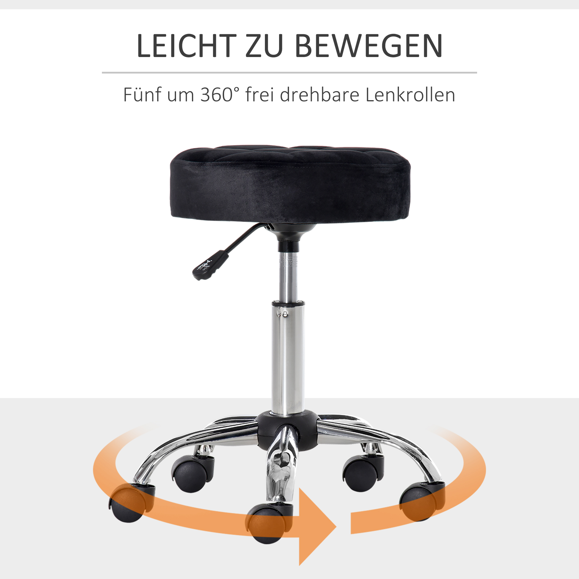 Salonhocker, höhenverstellbar, Bezug in Samtoptik, Ø35 x 49-61 cm, Schwarz