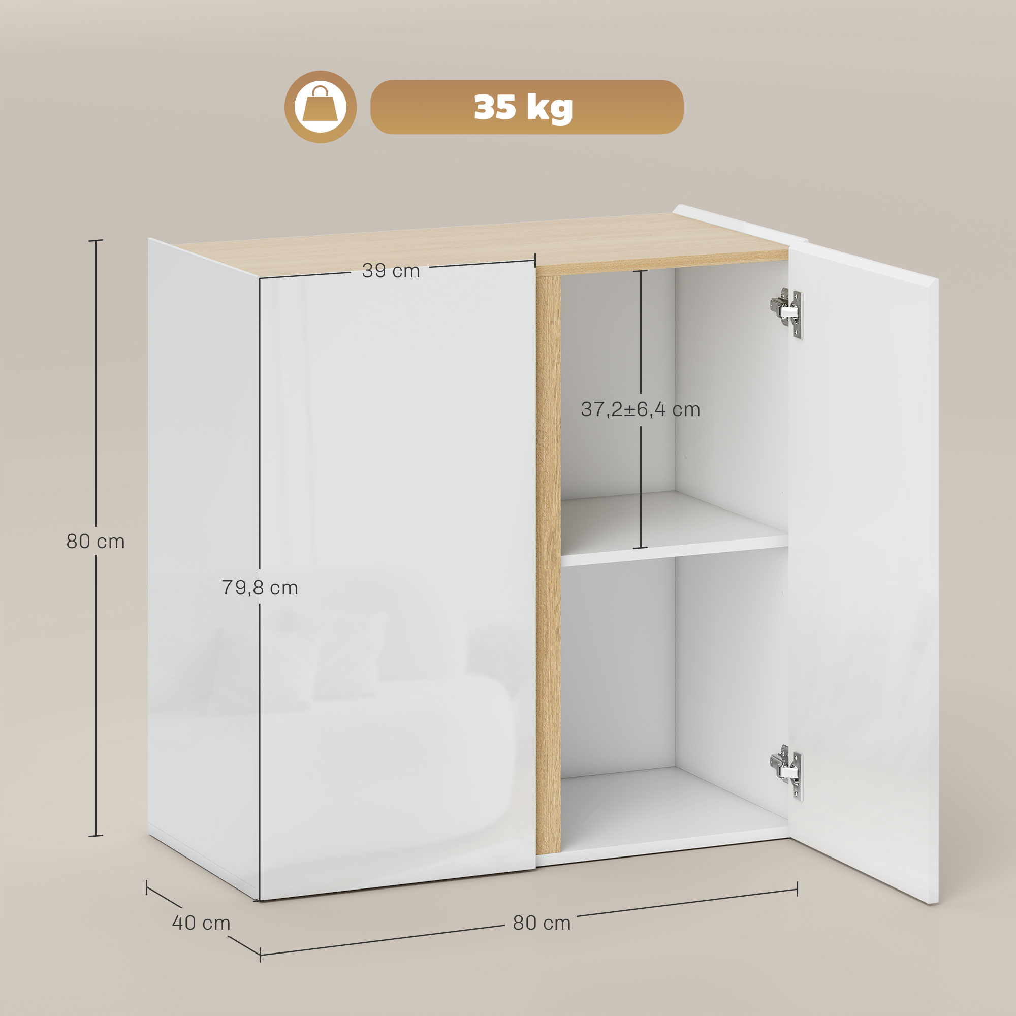 Kommode, Sideboard mit Soft-Close-Türen, anpassbares Regal, für Wohnzimmer, Küche, Esszimmer, Weiß