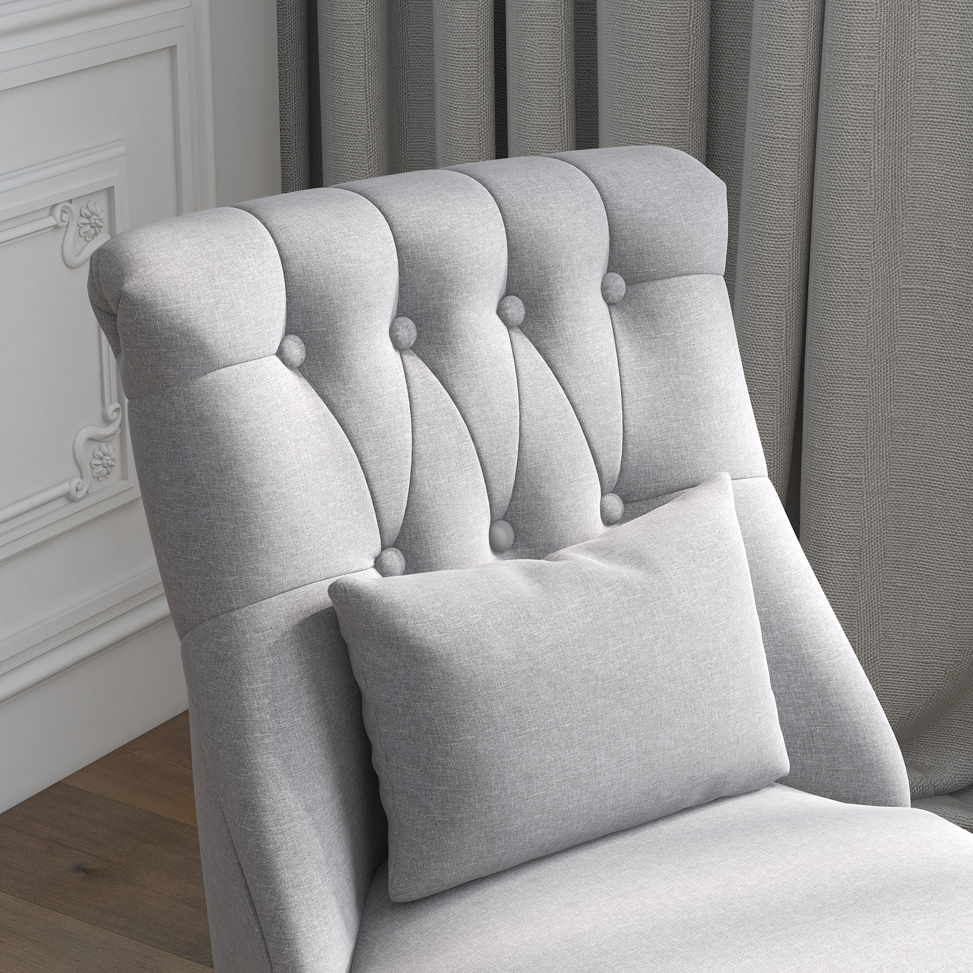 Sessel Wohnzimmer Relaxsessel Loungesessel Ruhesessel mit Rückenkissen, Holzbeine, Lesesessel mit Leinenoptik, Polstersessel für Schlafzimmer, Grau