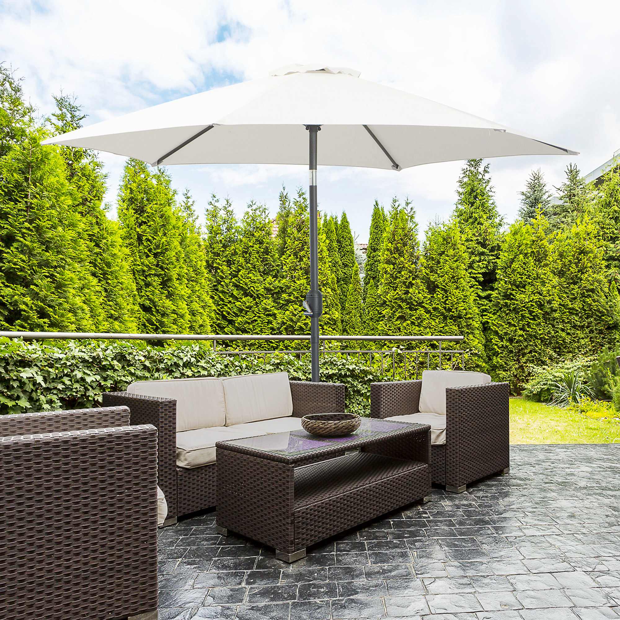 Knickschirm Sonnenschirm Gartenschirm Marktschirm mit Handkurbel Alu 180/? Polyester Beige ?2,6 x 2,35 m