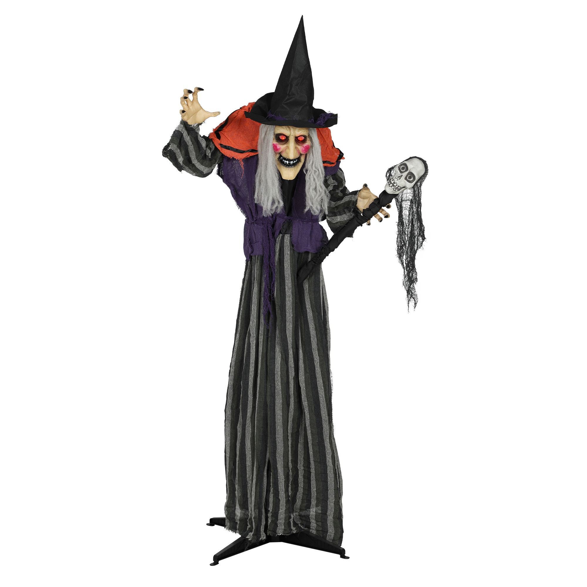 160 cm Halloween Dekoration Halloween Hexe mit LED-Lichter, Soundfunktion verstellbare Arme, Körper