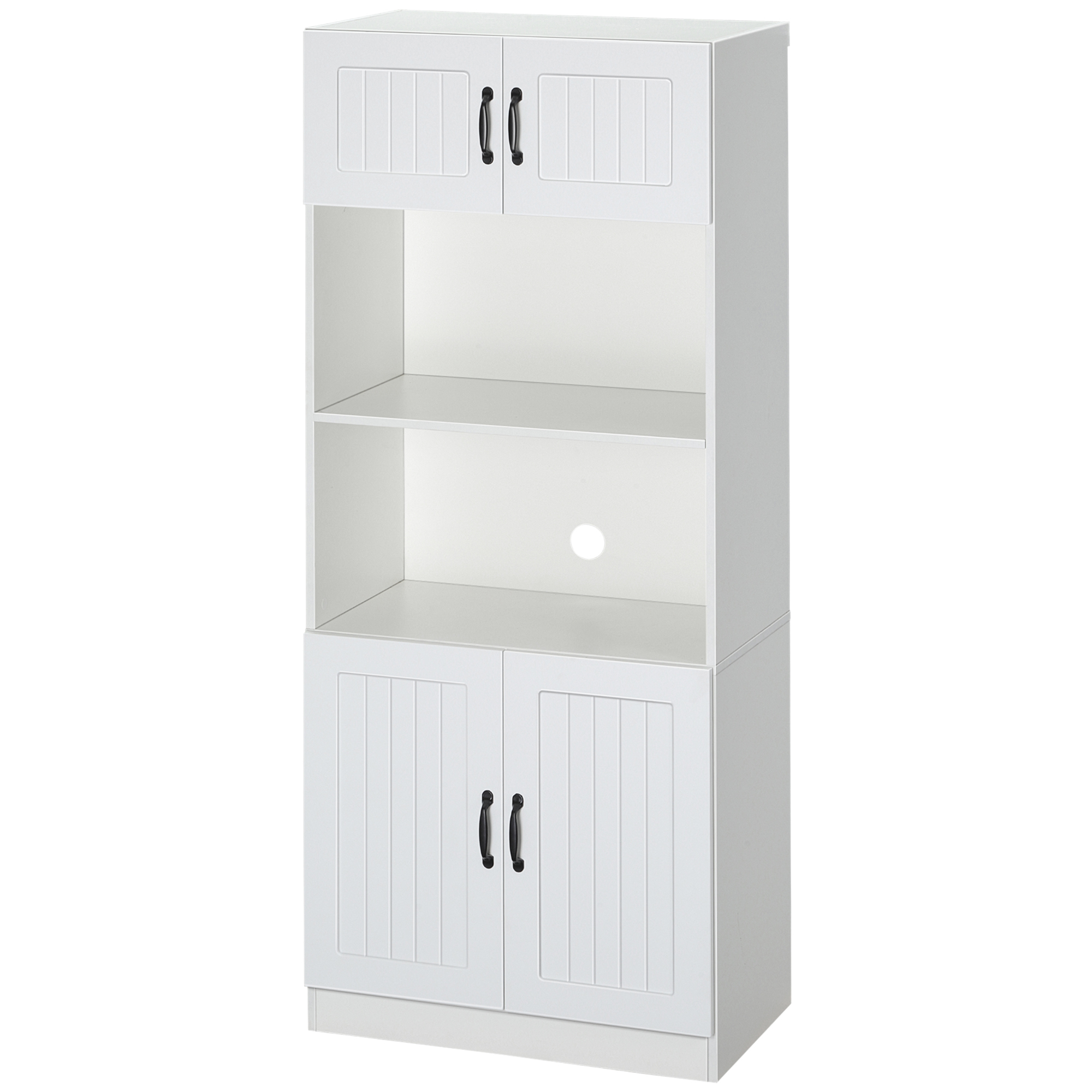 Küchenschrank Küchenbüffet Schrank, Landhausstil, 2 Schränke, 2 Regale,  70 cm x 40 cm x 170 cm Weiß + Schwarz