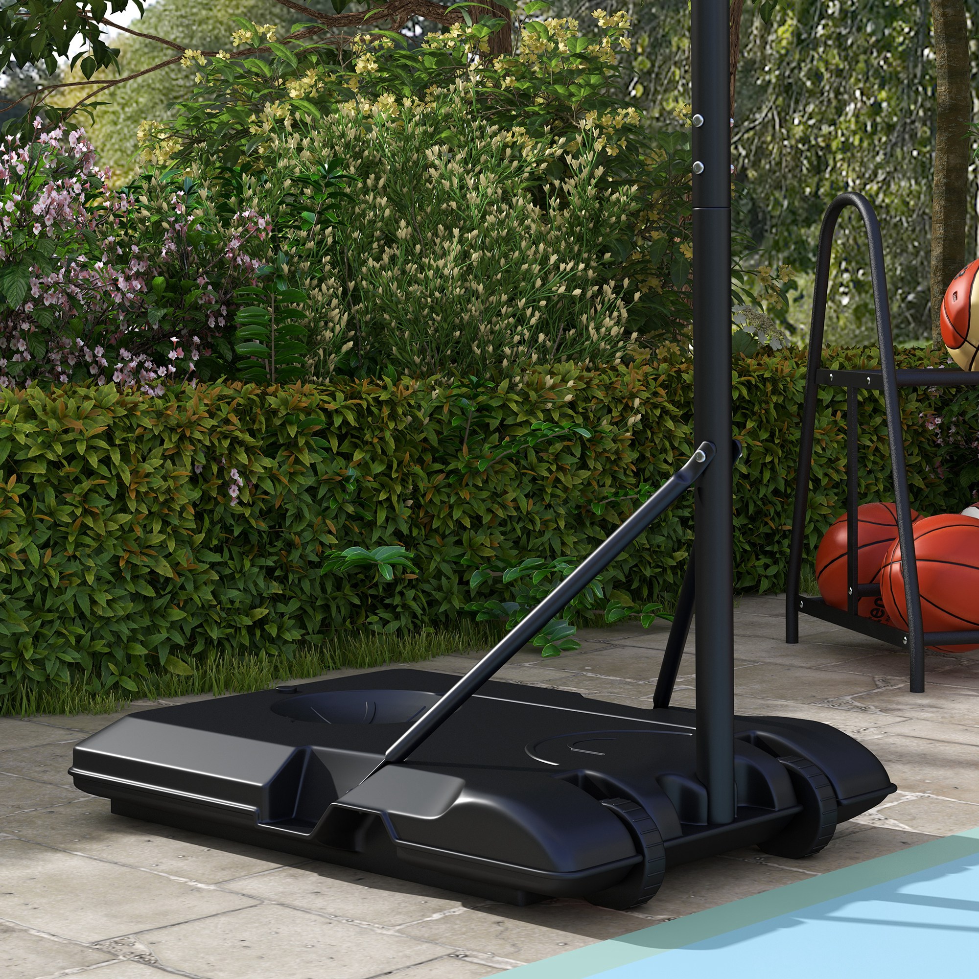 Basketballständer, höhenverstellbar, mobil, befüllbar, bruchsichere Rückwand, Korbhöhe 1,82 - 2,13 m, Schwarz