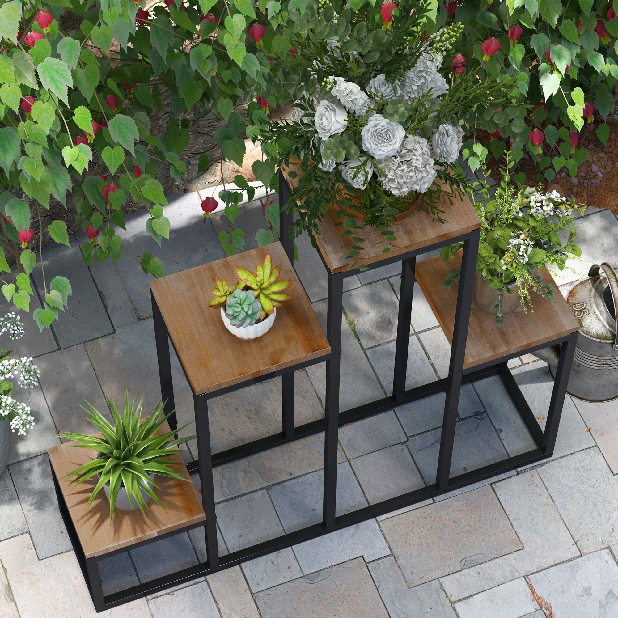 Blumenregal, 4 Etagen, Indoor & Outdoor, Metallrahmen, 80 x 20 x 74 cm