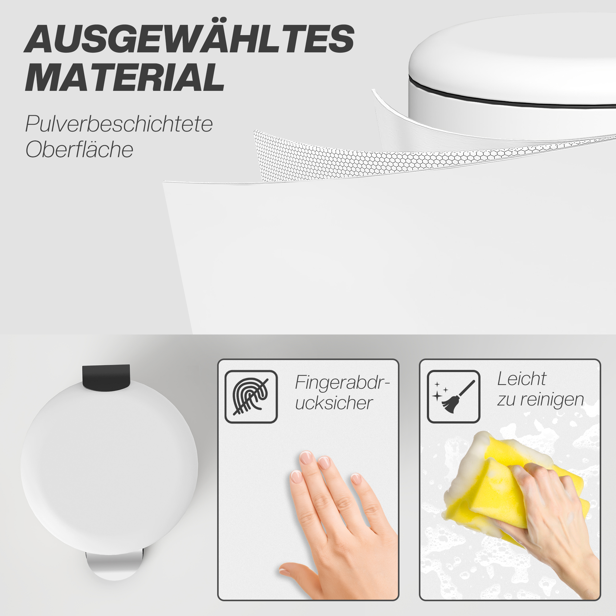 Mülleimer 30L, Treteimer, einrastbarer Deckel, Pedal, fleckenresistent, Cremeweiß