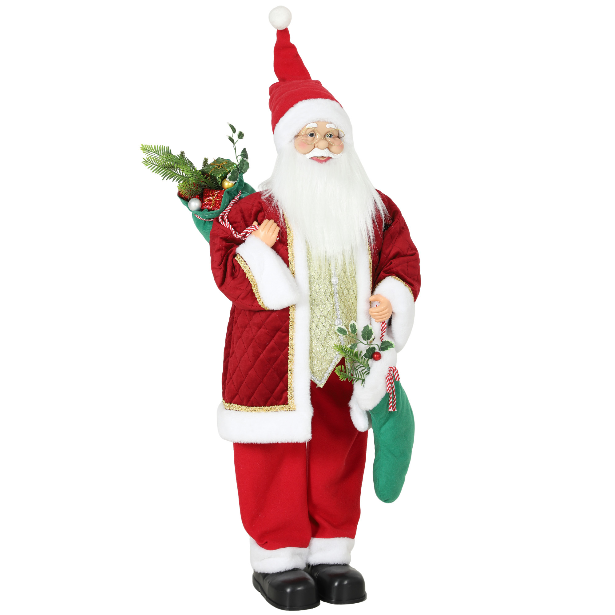 120 cm singender & tanzender Weihnachtsmann, stehende animierte Weihnachtsfigur mit Strumpf, Sack, per Sound/Berührung aktiviert