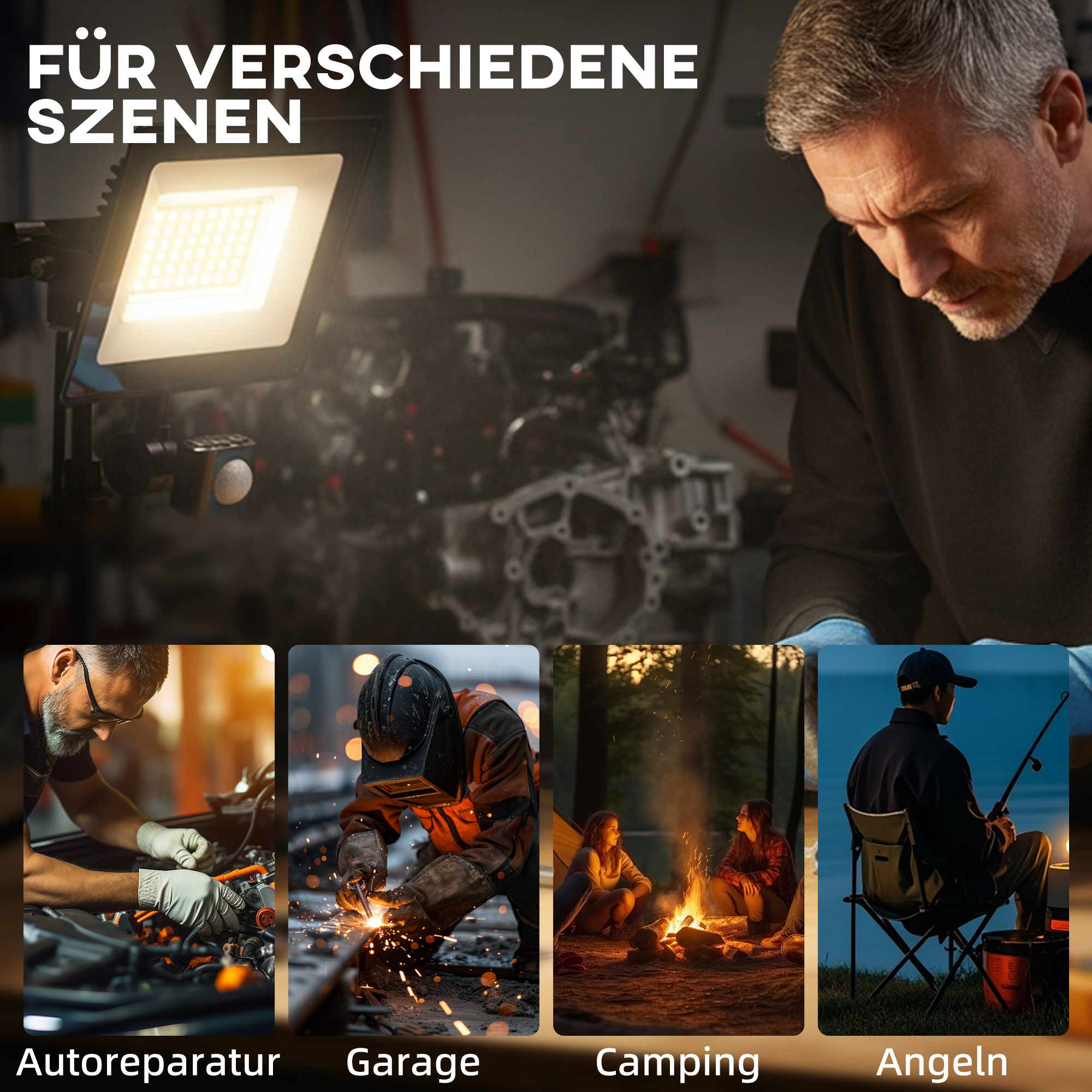 50W Arbeitslampe, verstellbar, 3 Modi, Aluminium, flexibel einsetzbar, Schwarz