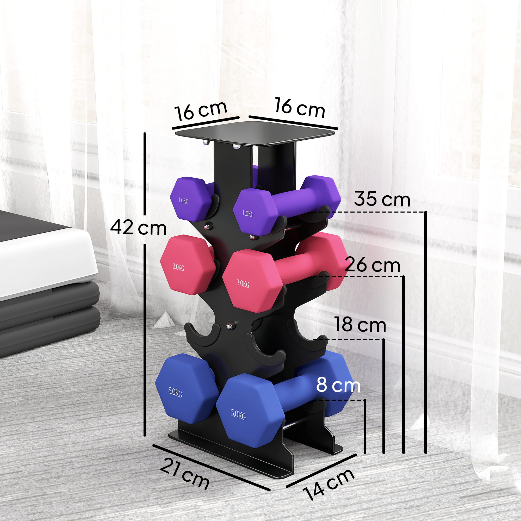 Hanteln Set 3 Paar Kurzhanteln mit Aufbewahrungsständer rutschfeste Griff, 1-5 kg Hexagon