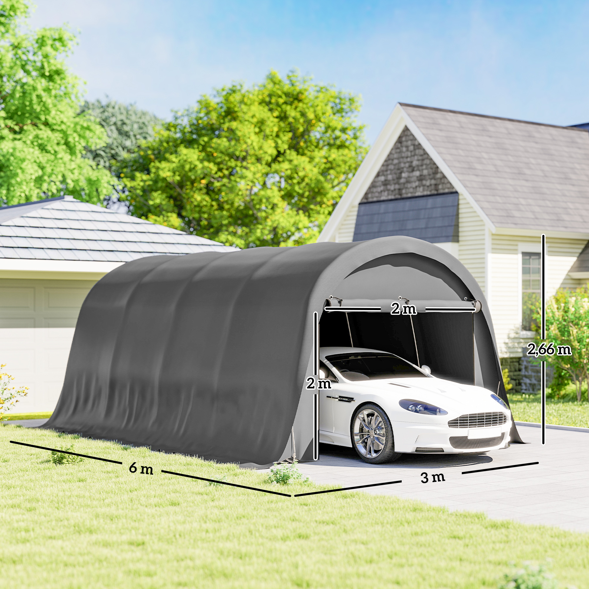 Carport Zeltgarage 3x6m Winterfest wasserdichtes Lagerzelt mit abnehmbaren Seitenwänden großer Rolltor, UPF50+