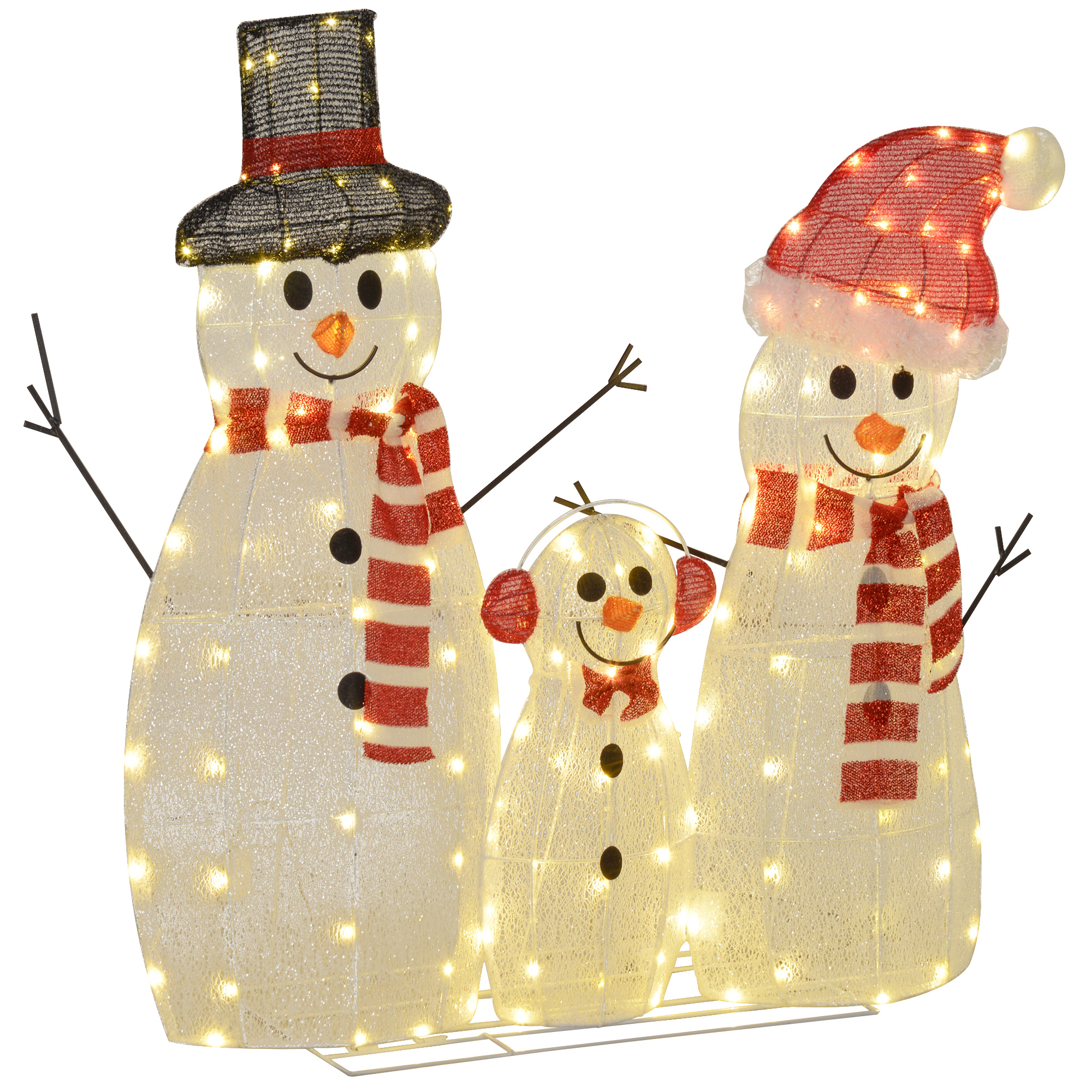 Schneemannfamilie, 148 LEDs, Weihnachtsbeleuchtung, wetterfest, glänzend, Weiß