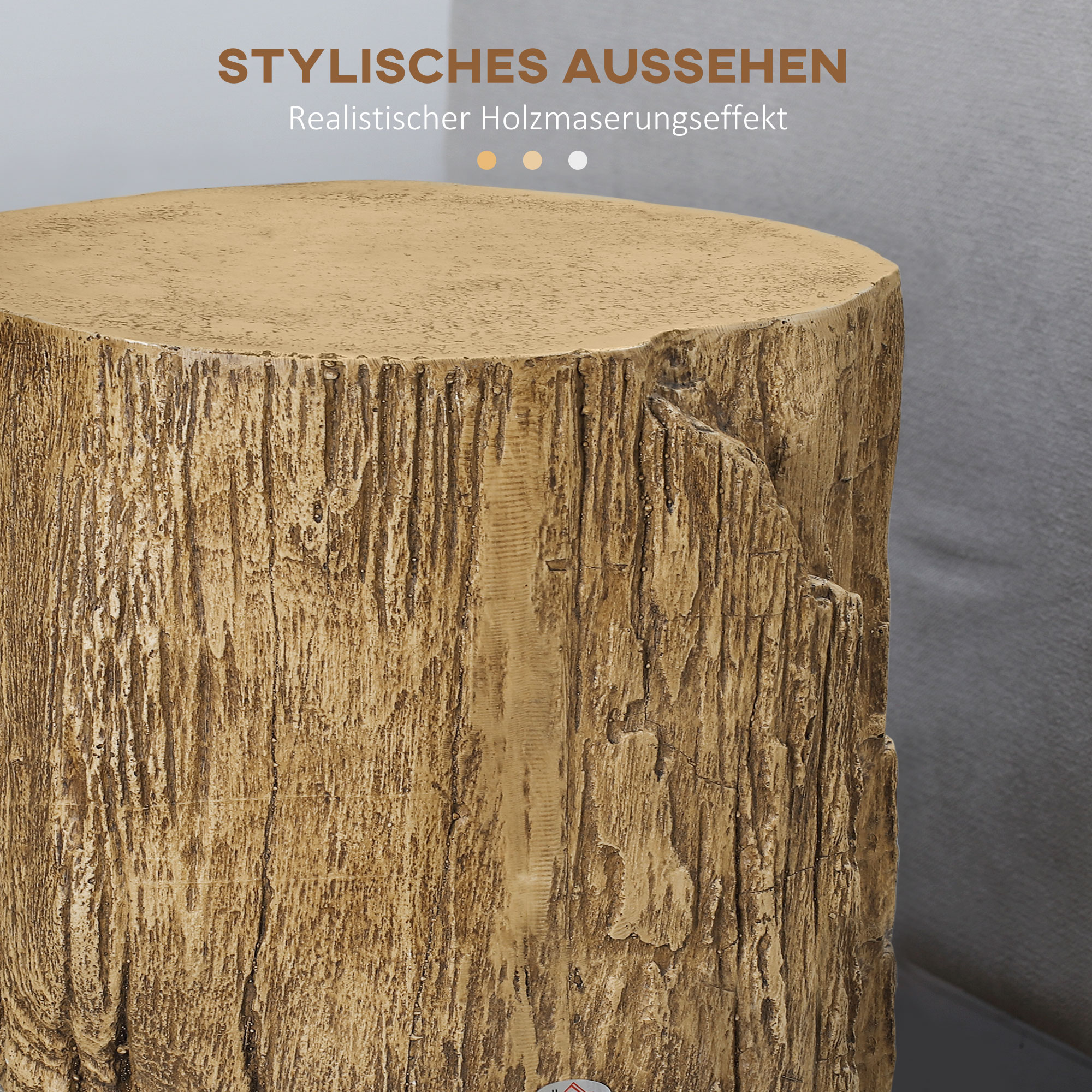 Beistelltisch Baumstumpf-Optik Nivillierfüße 37 cm x 37 cm x 43 cm Beton Braun