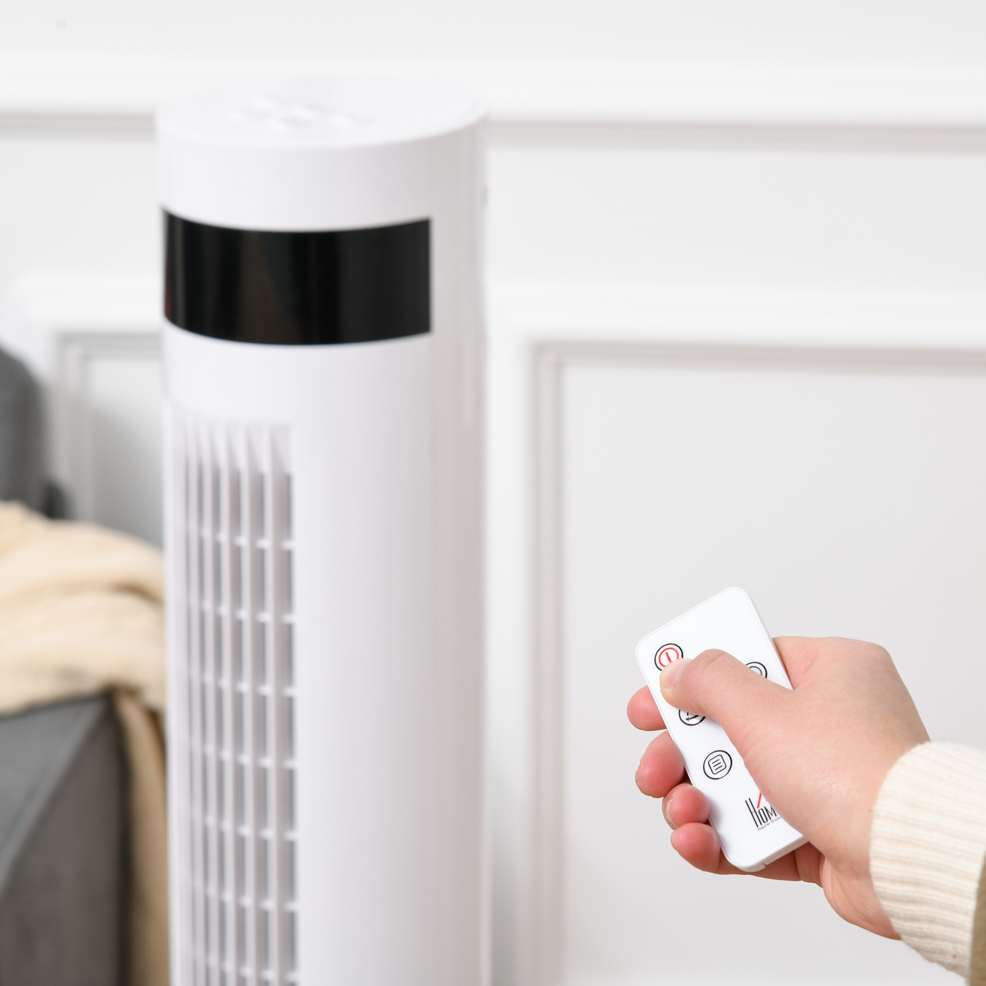 Turmventilator, Standventilator mit 3 Belüftungsstufen, Fernbedienung, 50W Ventilator mit 12H Timer, LCD-Anzeige, 85° Oszillation, für Schlafzimmer, Weiß