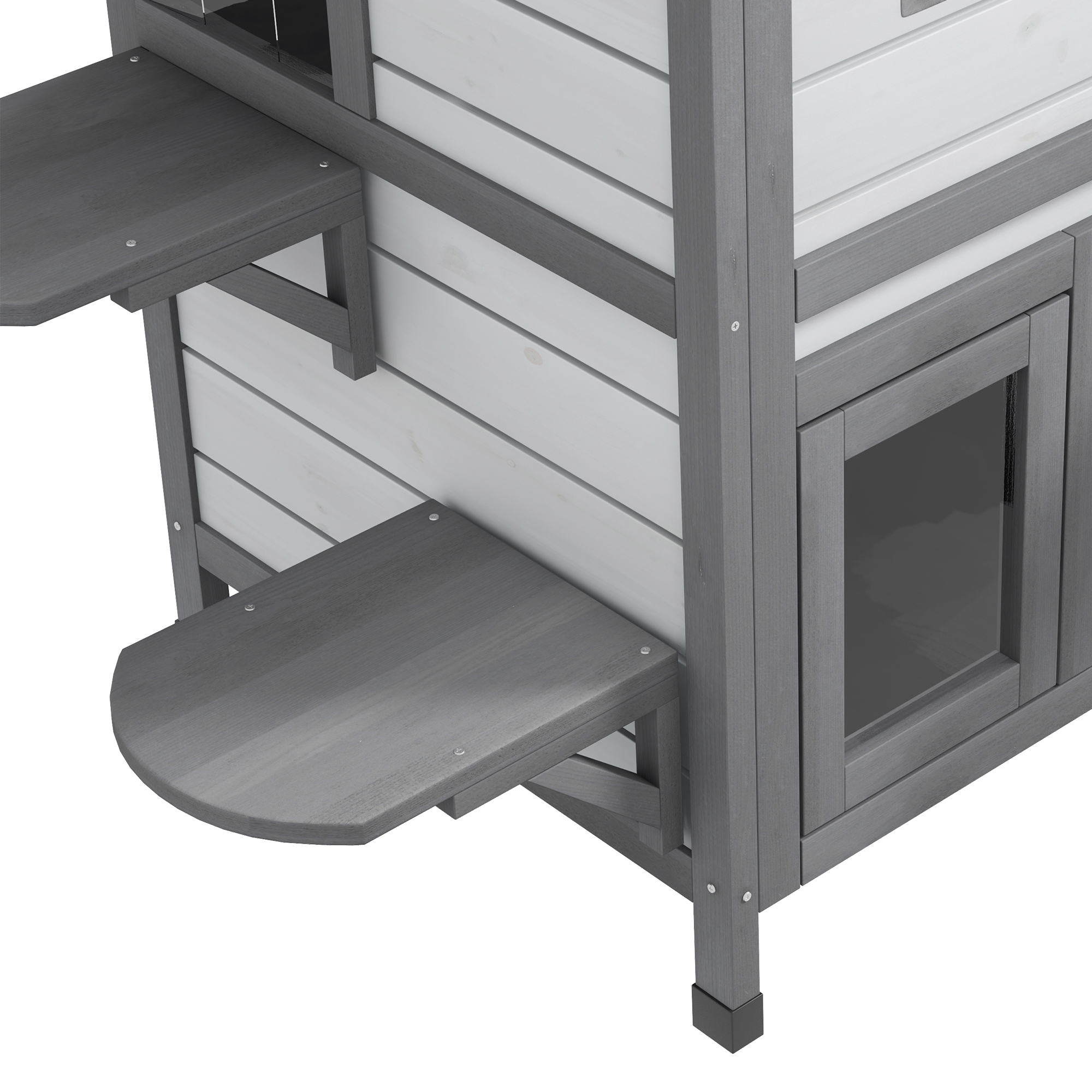 Katzenhaus Katzenhütte Katzenhöhle, 2 Stockwerke, wetterbeständig, 99,5 cm x 76 cm x 91 cm, Weiß + Grau