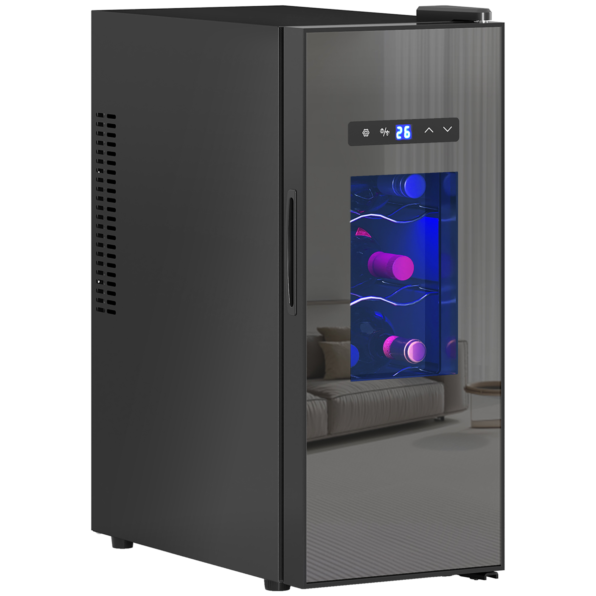 Weinkühlschrank für 12 Flaschen, mit Glastür, Getränkekühlschrank mit LED-Licht, Touch-Screen, Schwarz