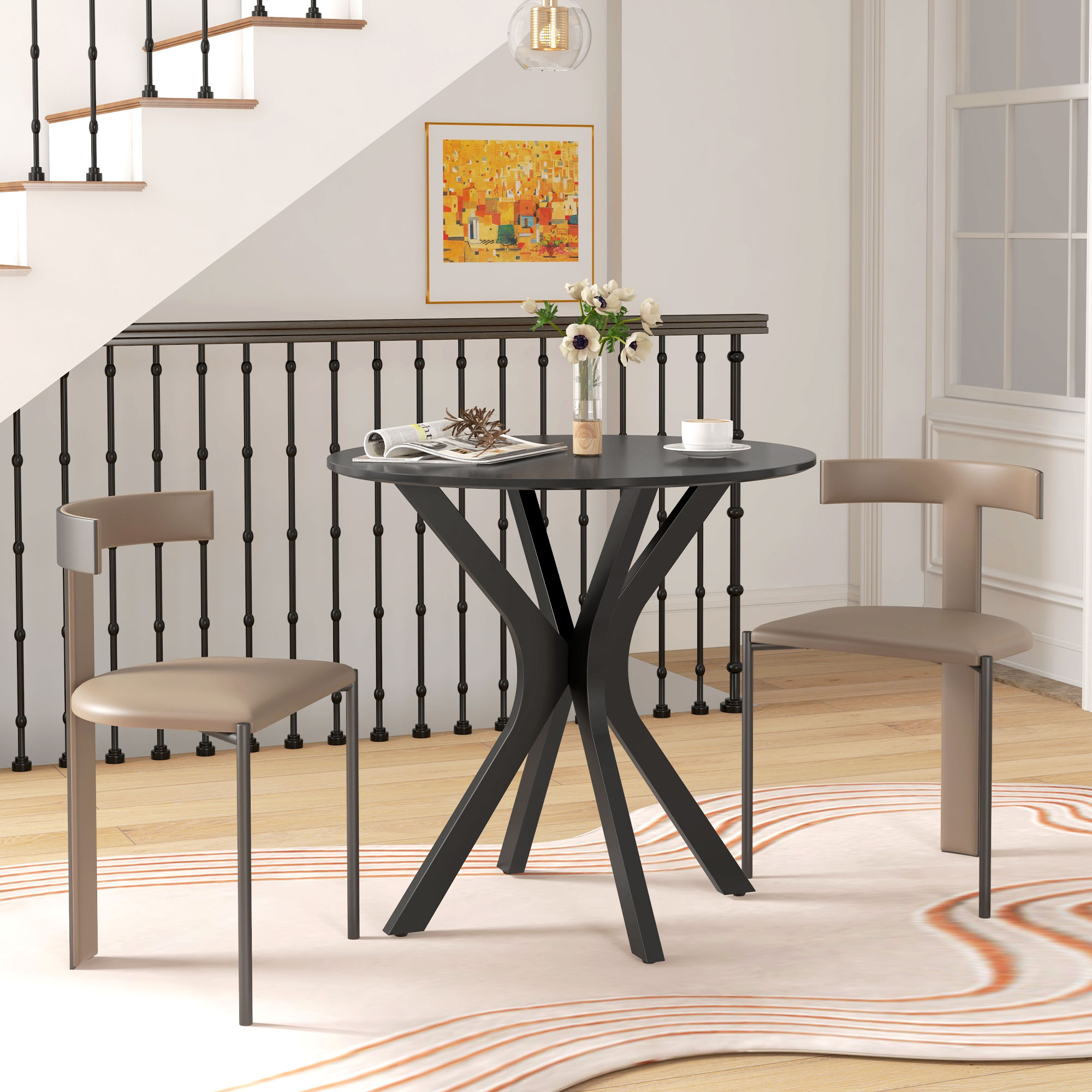 Esstisch Küchentisch Runder Tisch, Modernes Design, 78 cm x 78 cm x 75 cm, Schwarz