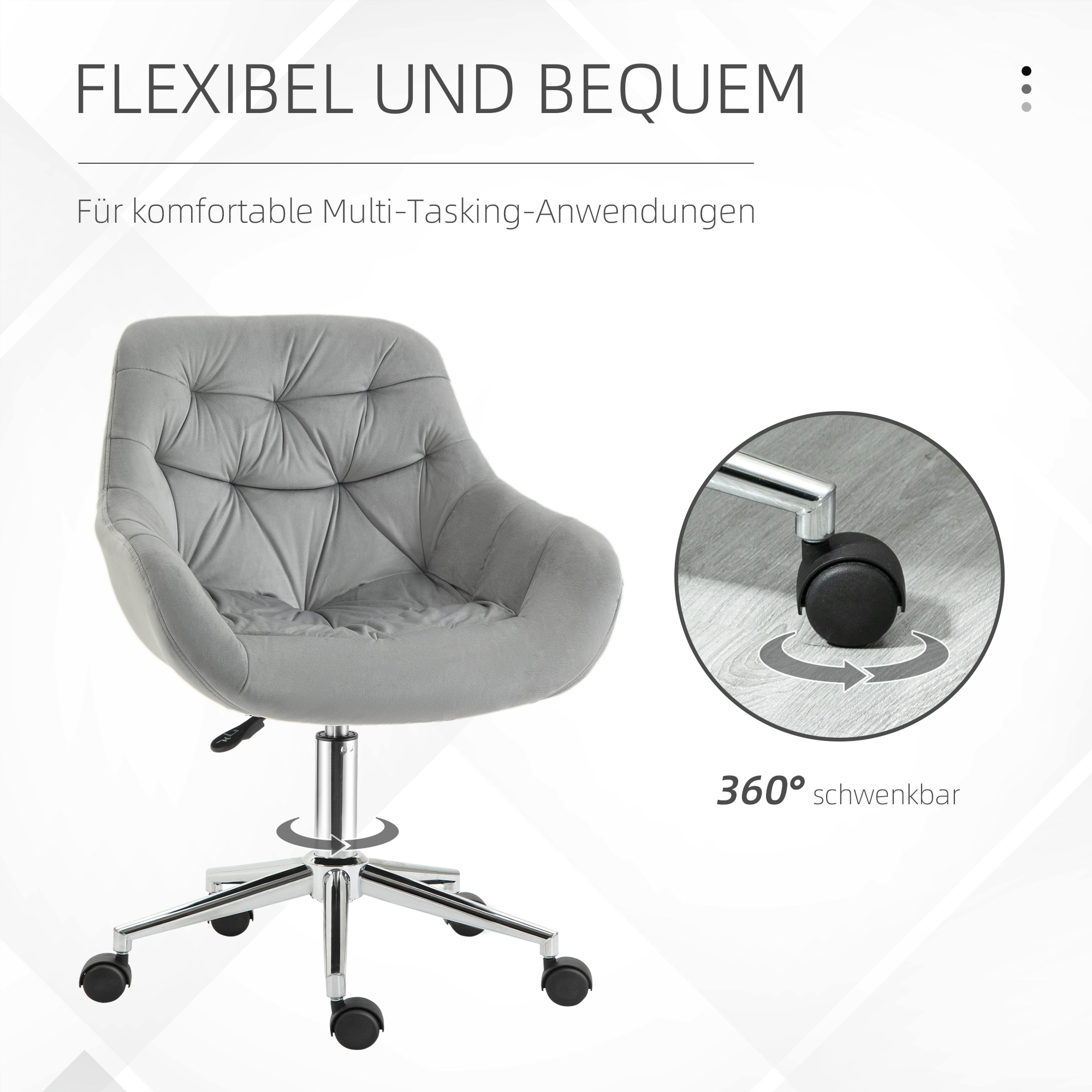 Bürostuhl Chefsessel Drehstuhl Computerstuhl Sitzhöhenverstellung für jüngere Benutzer und Kleines zum Lernen und Spielen Polyester Schaumstoff Metall Nylon Grau 59 x 58 x 80-90 cm