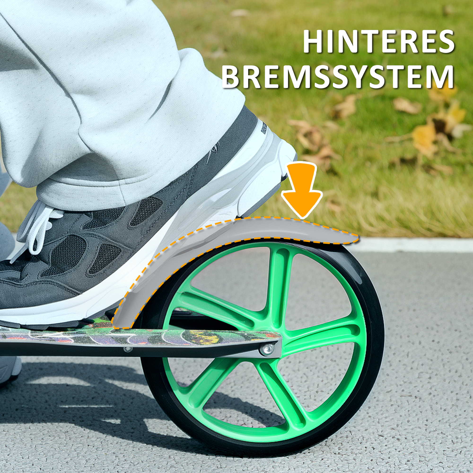 Tretroller, höhenverstellbar, Hinterradbremse, faltbar, 100 kg belastbar, Grün