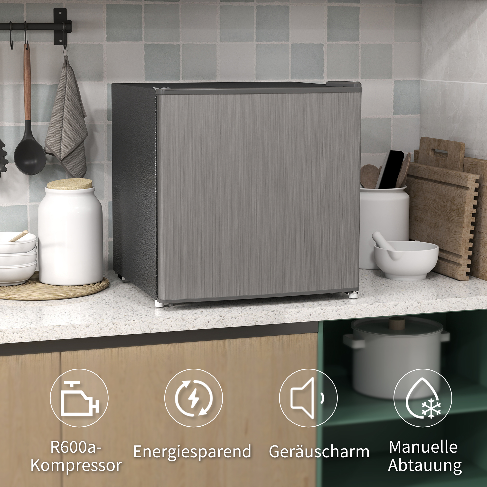 Mini-Gefrierschrank 35 L Gefrierbox elektrisch freistehend 161W Mini Gefriertruhe 47 x 44,2 x 48,8 cm Grau