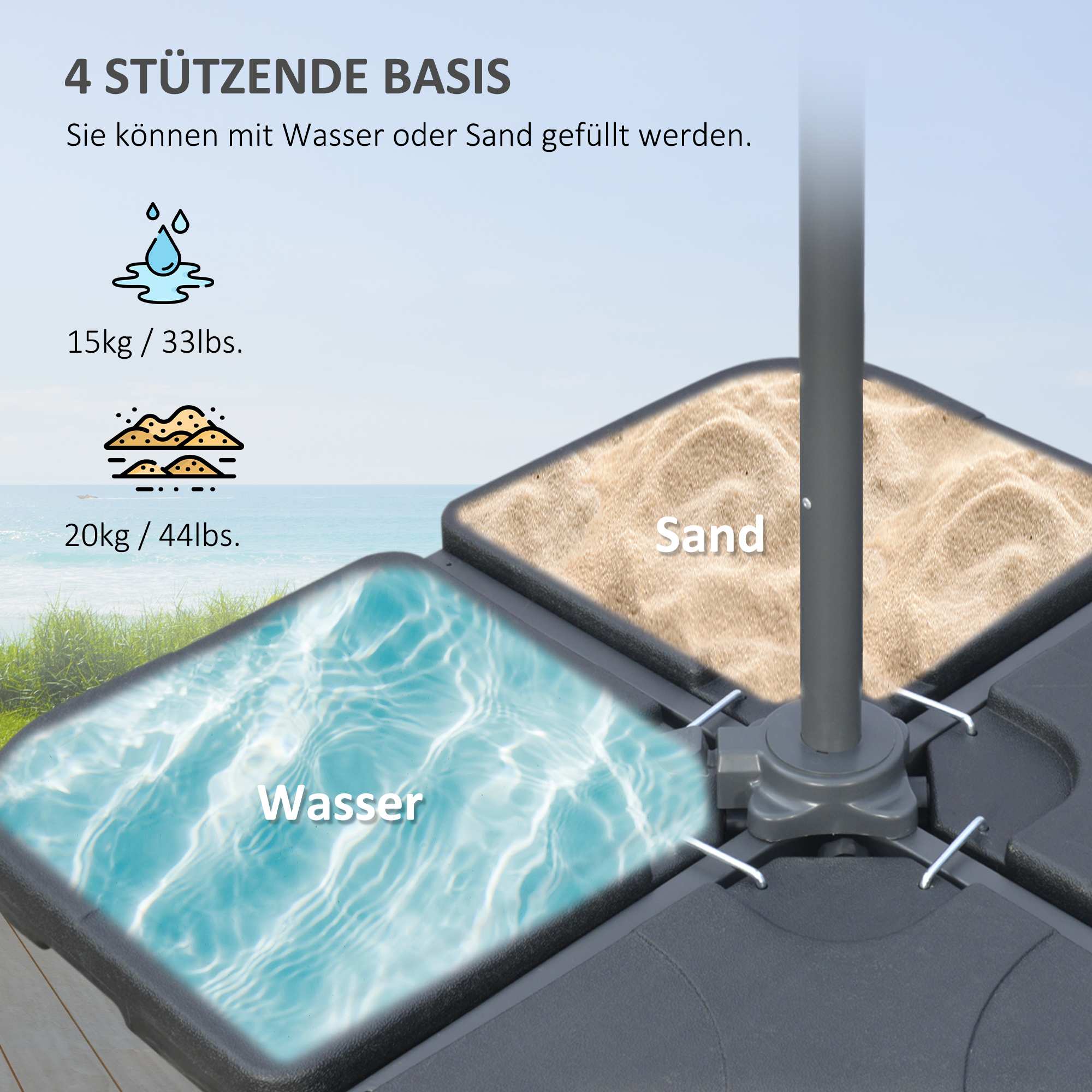 Ampelschirm Sonnenschirm Gartenschirm , inkl. Kreuzfuß, wetterbeständig, 292 cm x 292 cm x 247 cm, Grau