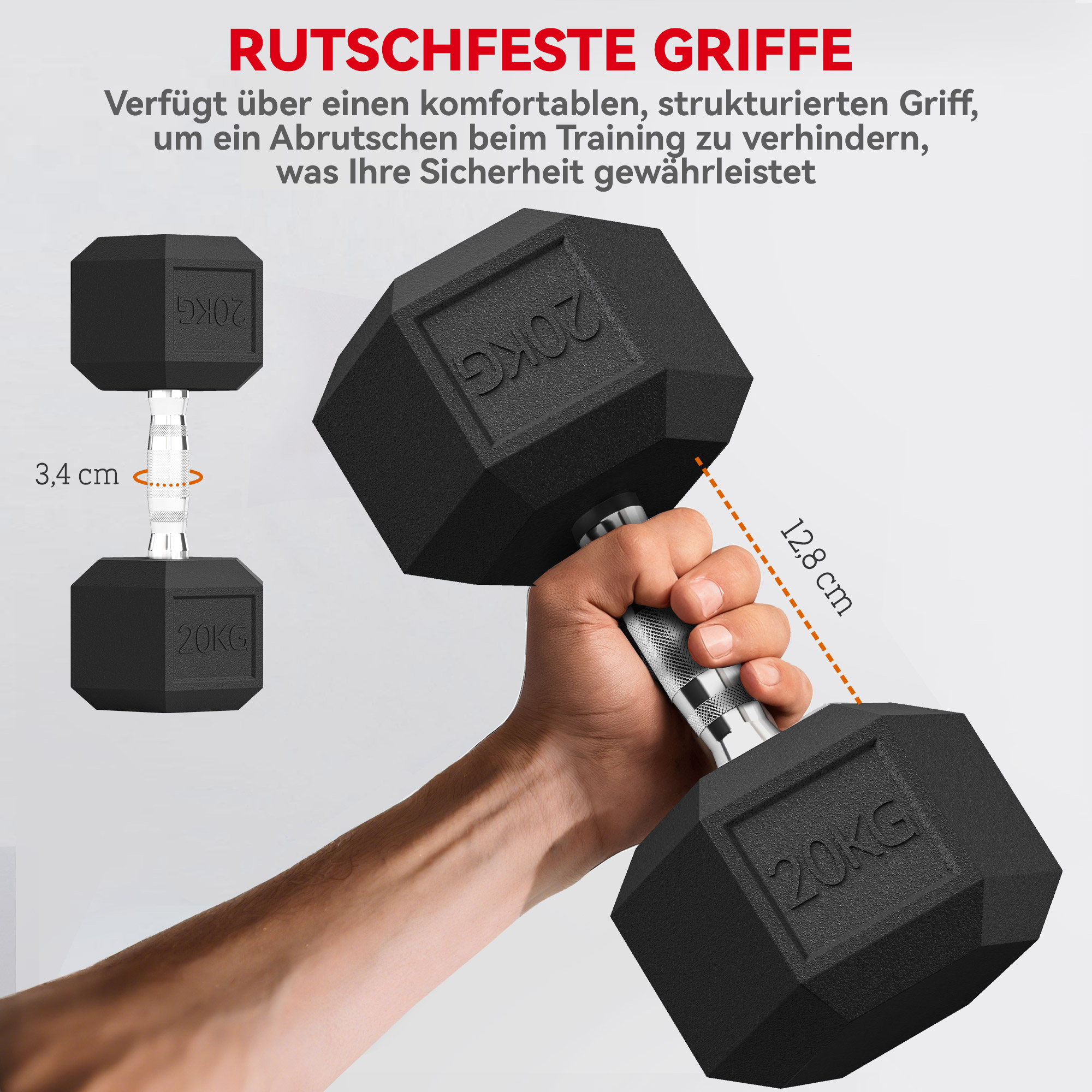 Hanteln mit gerändeltem Griff, Kurzhantel aus Gusseisen, 1 x 20kg, Kurzhanteln für Männer und Frauen, Dumbbell für Zuhause, Fitnessstudio, Krafttraining