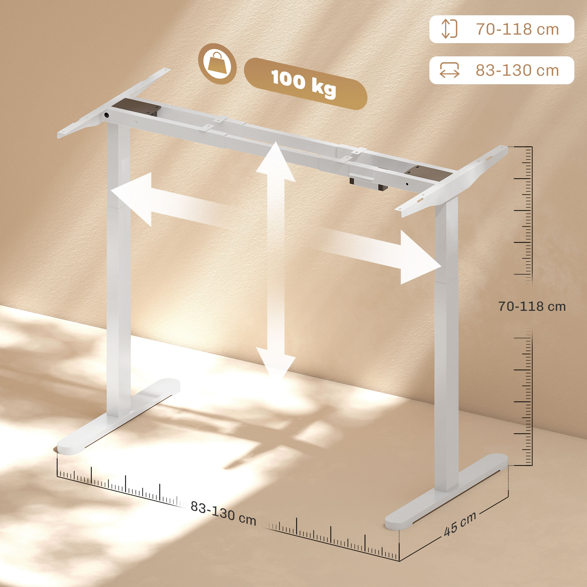 Elektrisches Schreibtischgestell, höhenverstellbar, mit Speicherfunktion, Stahl, Weiß