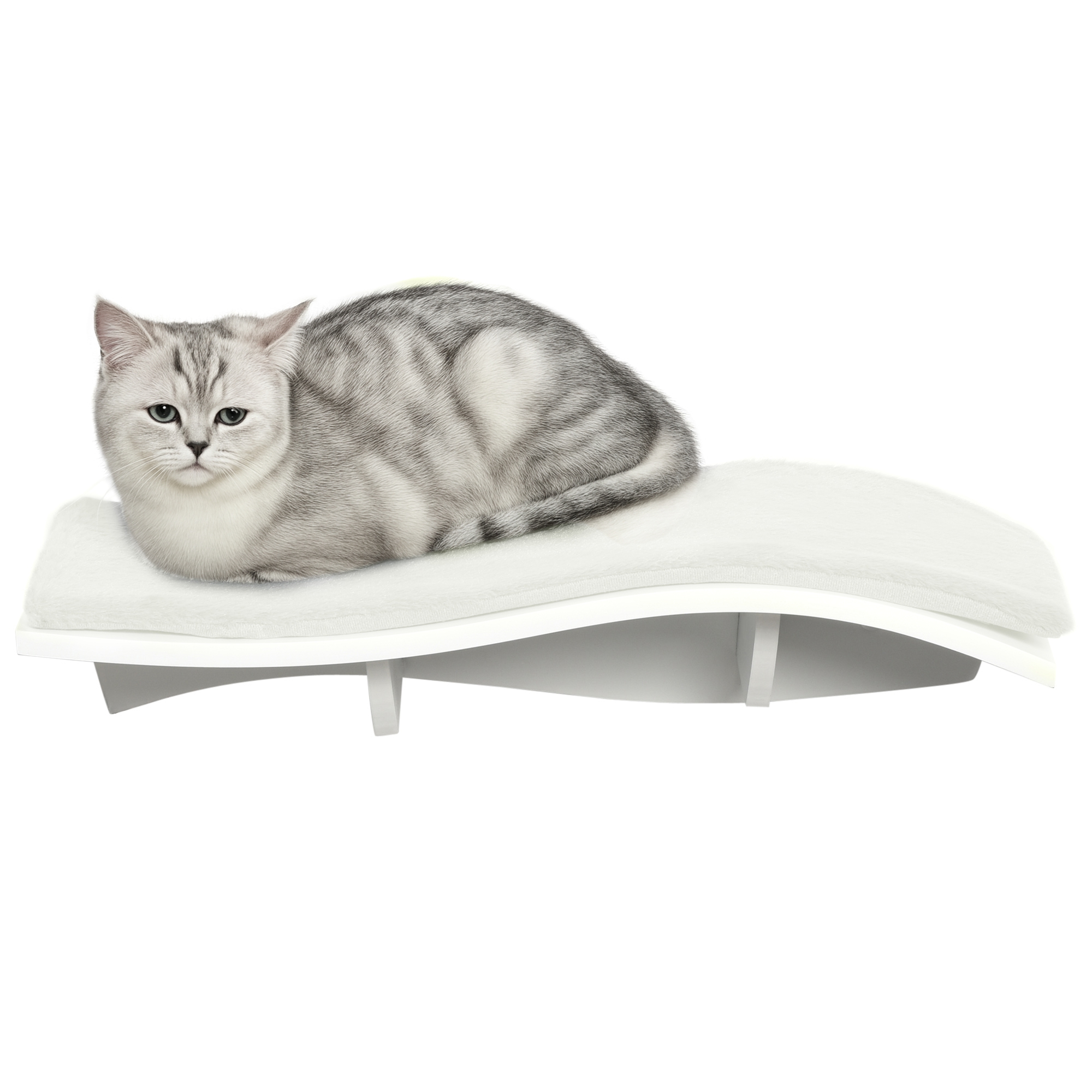 Katzen Kletterwand Katzenhängematte Katzenbett Wand Katzenregal Wandmontage Katzenmöbel Plüsch MDF Weiß 53 x 28 x 12 cm