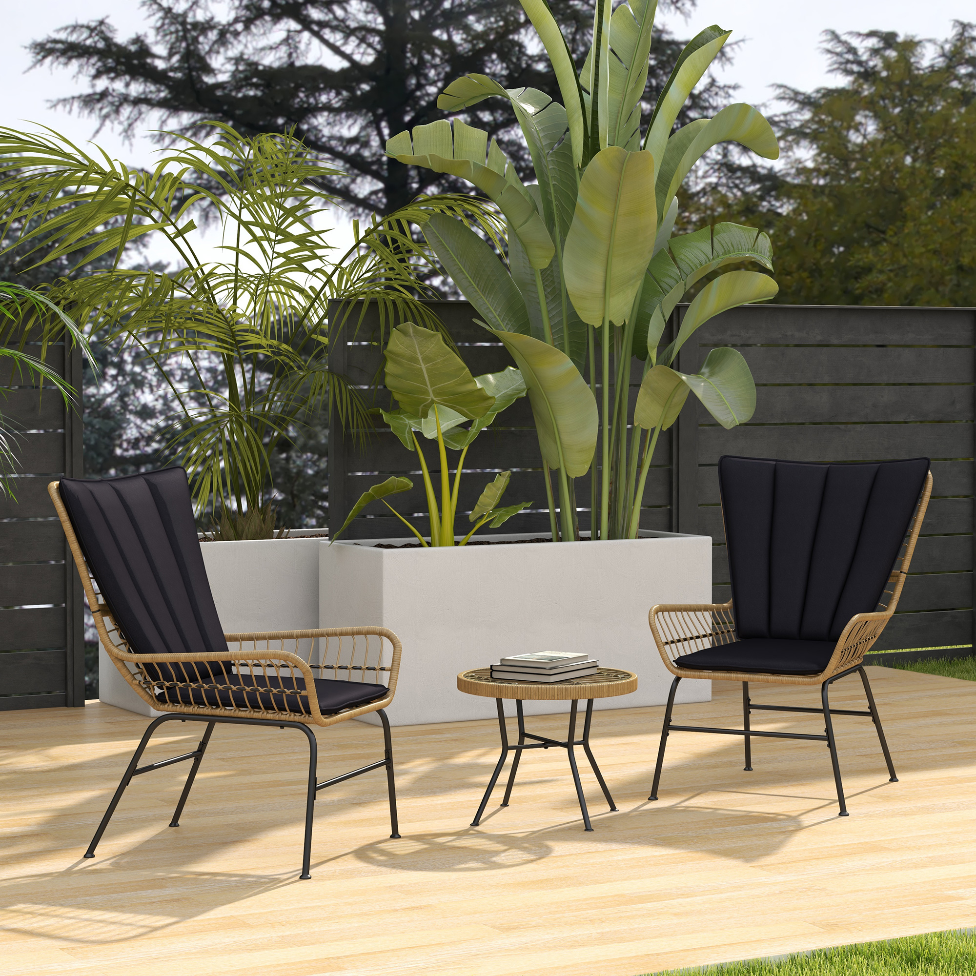 Bistro-Set Balkonmöbel-Set Balkonmöbel, Boho-Stil, wetterbeständig, 76 x 66 x 96 cm, Schwarz
