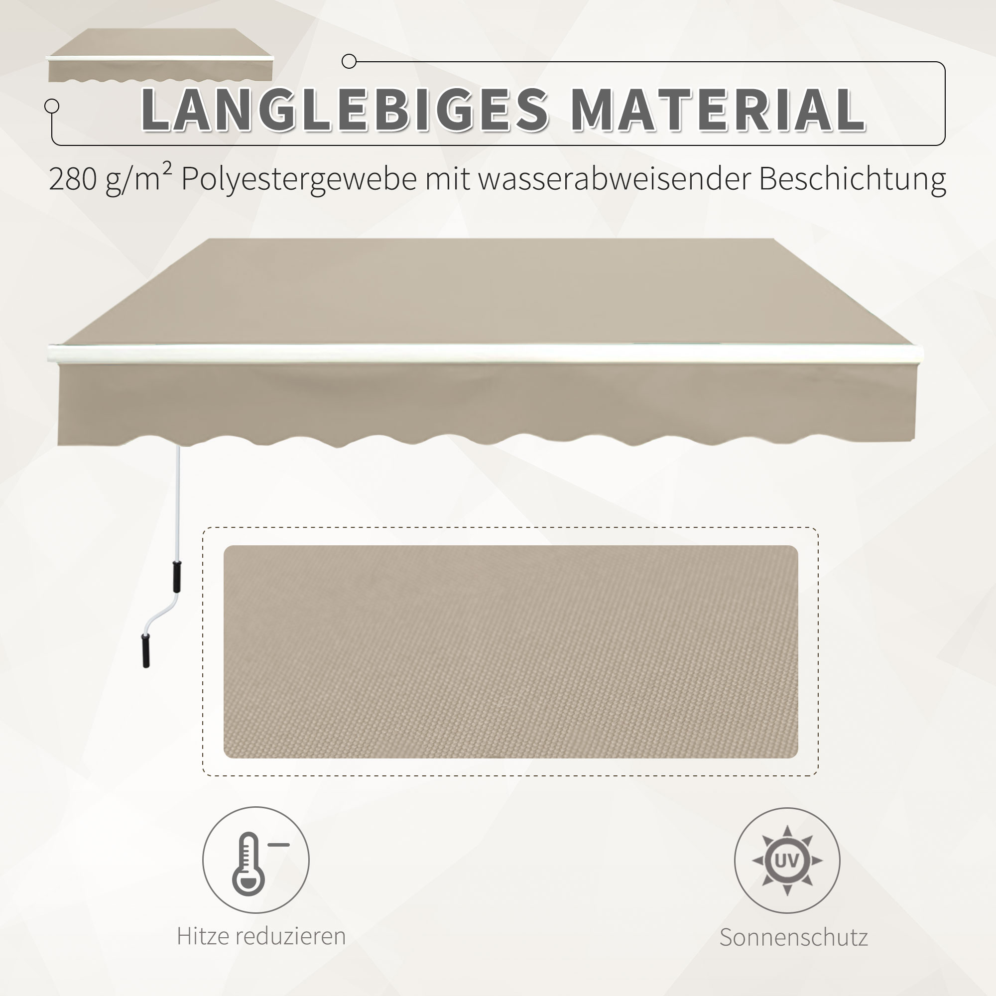 Gelenkarmmarkise Verstellbare Klemmmarkise Terrassenmarkise 3,95 x 3m Sonnenschutz mit Kurbel, Balkonmarkise, Beige