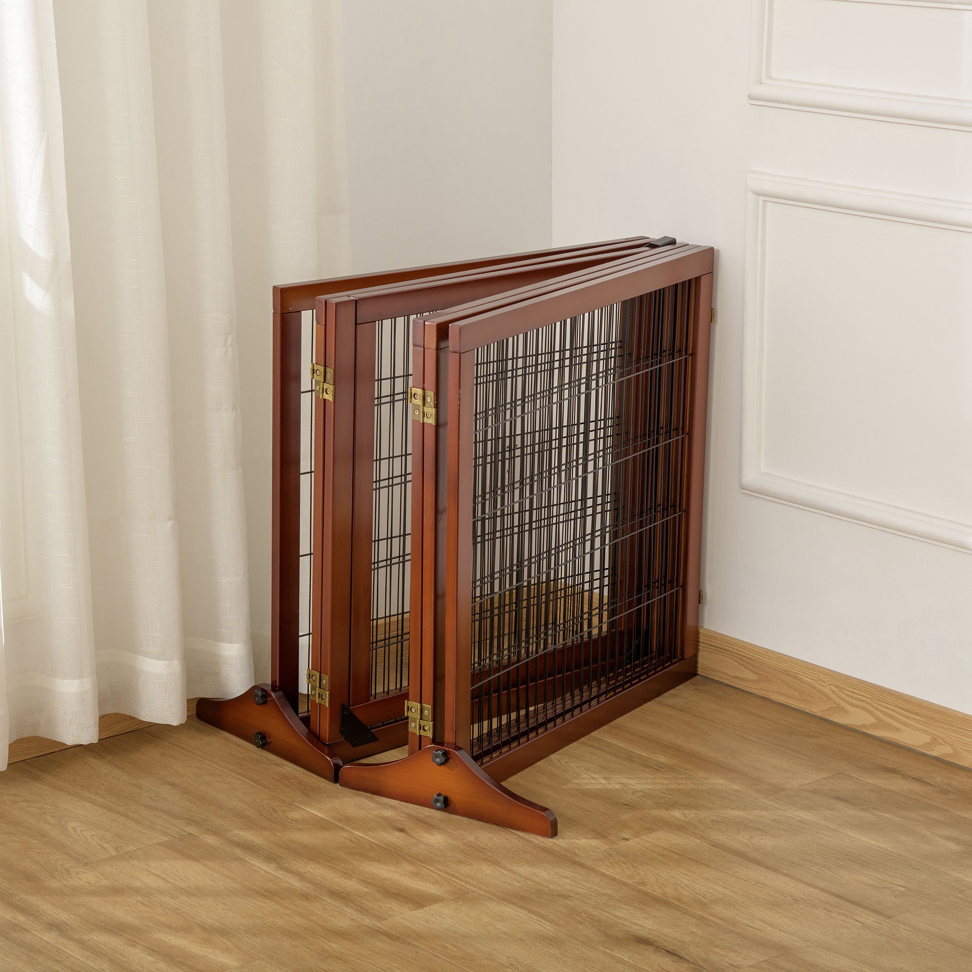 Absperrgitter für Hunde, klappbar, Kiefernholz, 432 x 36 x 70 cm, Kaffee