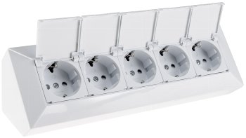 5-fach Steckdosenblock, weiß, 250V~/ 16A, Aufbaumontage mit Klappen 5-fach Steckdosenblock, weiß, 250V~/ 16A, Aufbaumontage mit Klappen