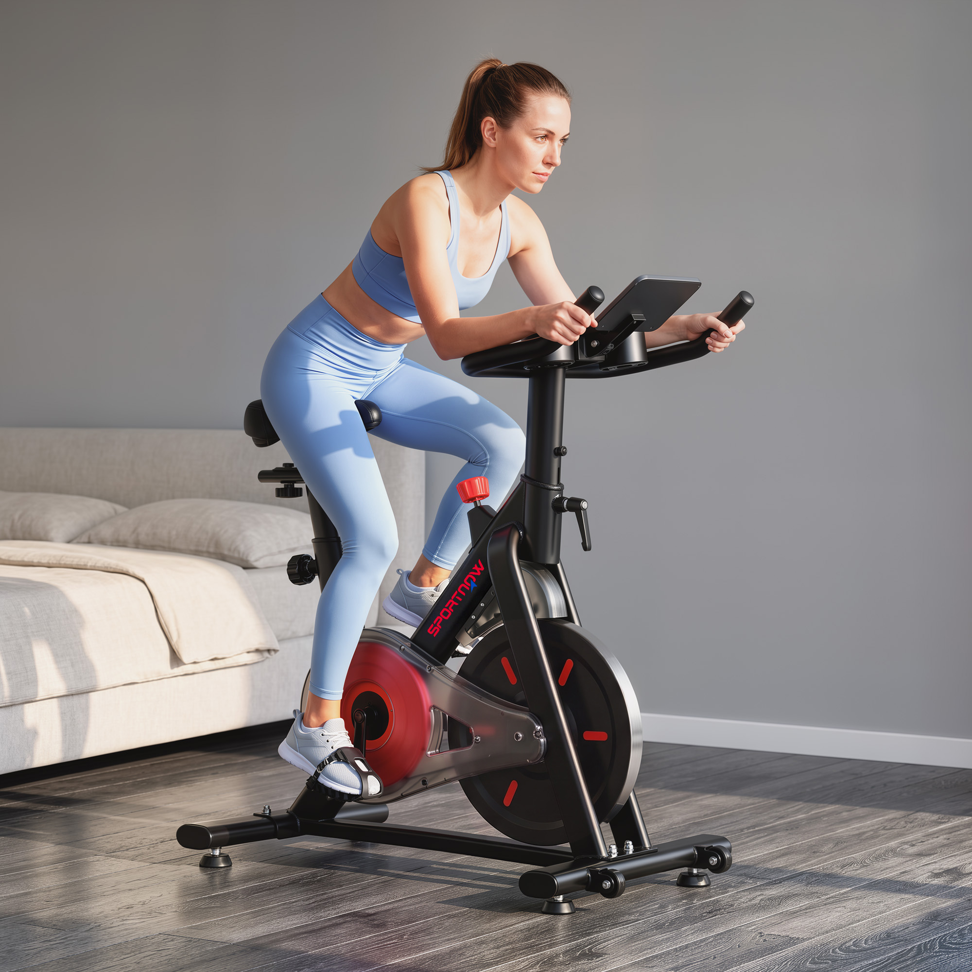 Heimtrainer Fahrrad Höhenverstellbar Hometrainer mit Magnetwiderstand APP verstellbarem Sitz LCD-Monitor Handyhalter