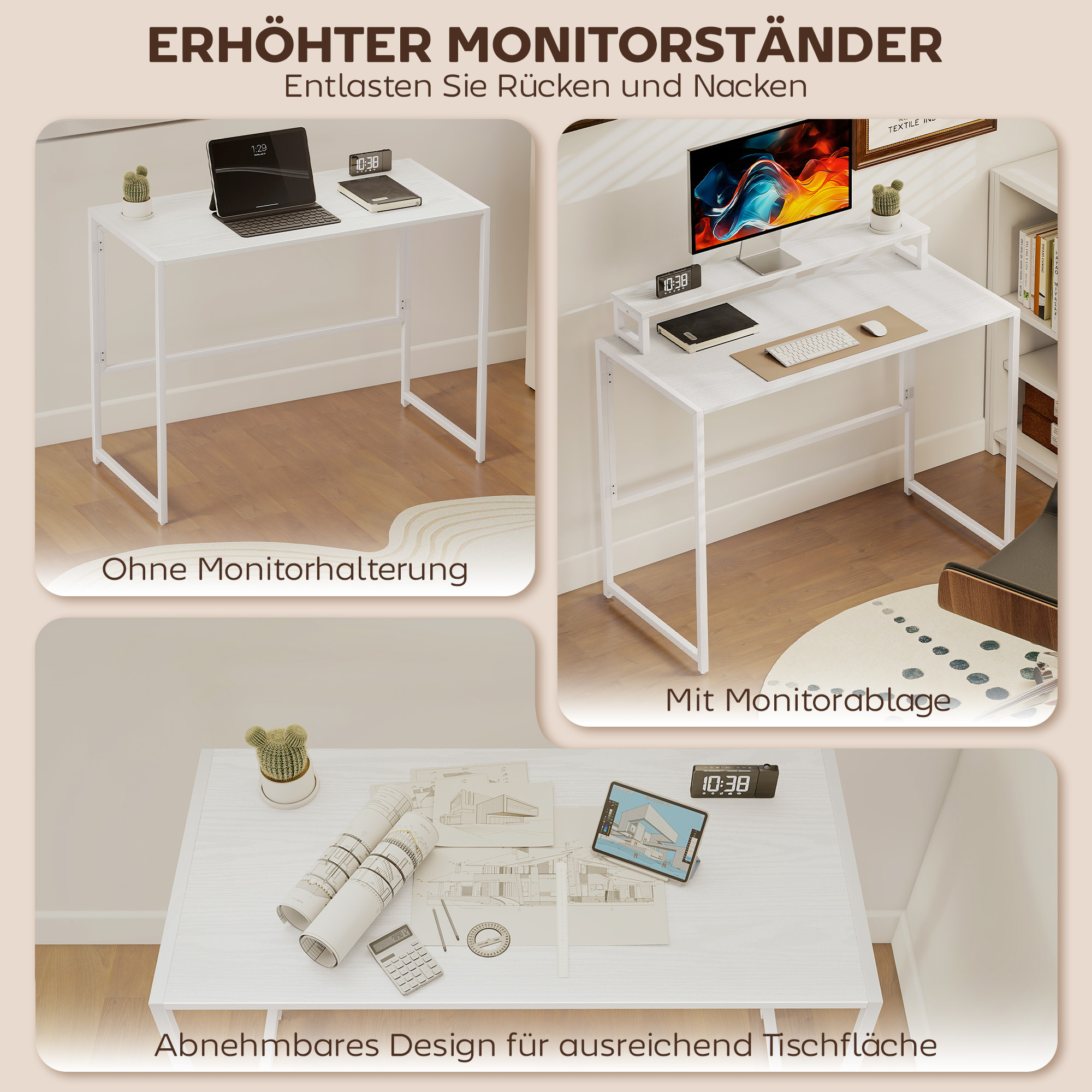 Schreibtisch Klappbar Computertisch mit Monitorhalterung  für Arbeitszimmer 100 x 48 x 87,5 cm
