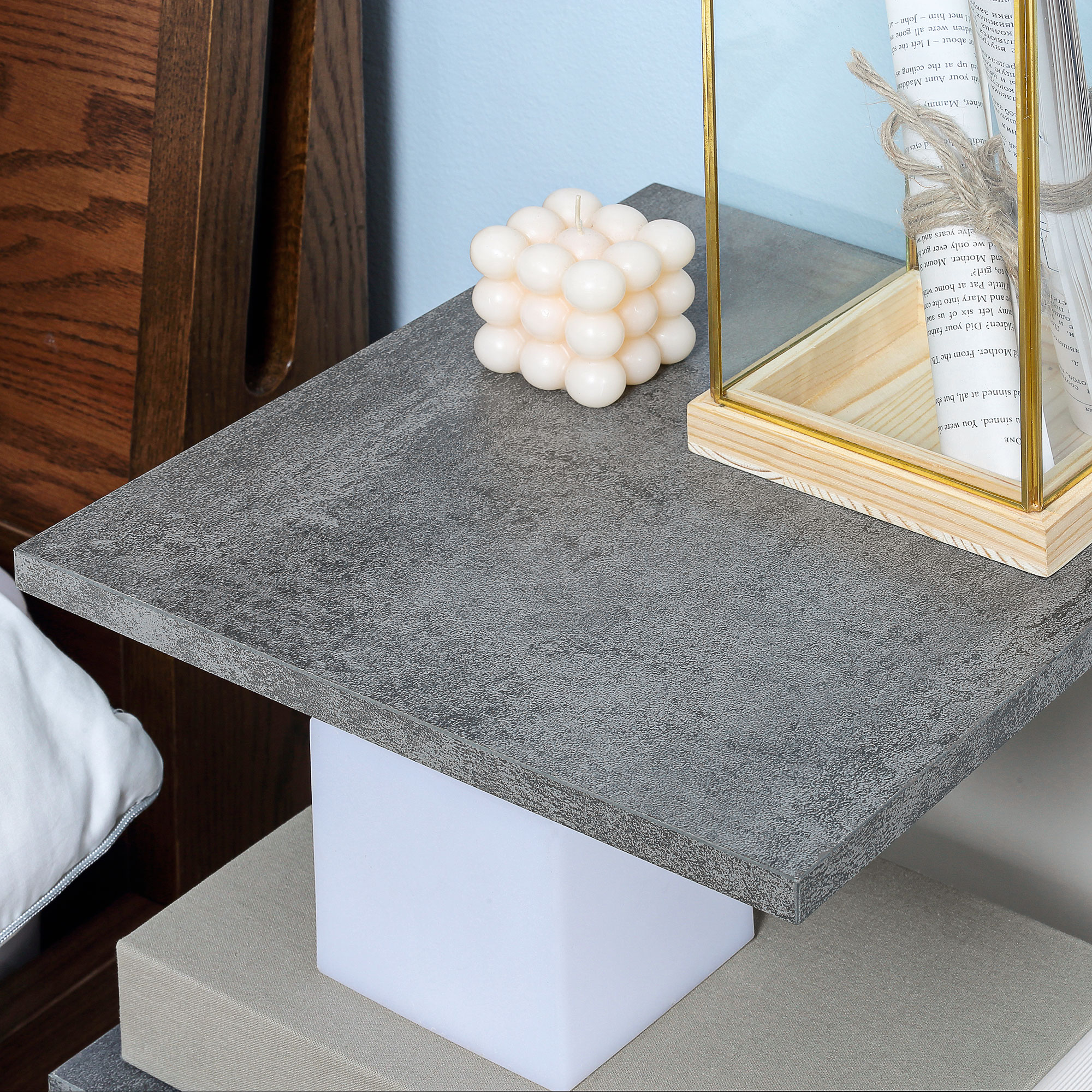 Nachtschrank, mit 4 Rollen, 3 Regale, 35 x 29,5 x 65,5 cm, Grau/Weiß