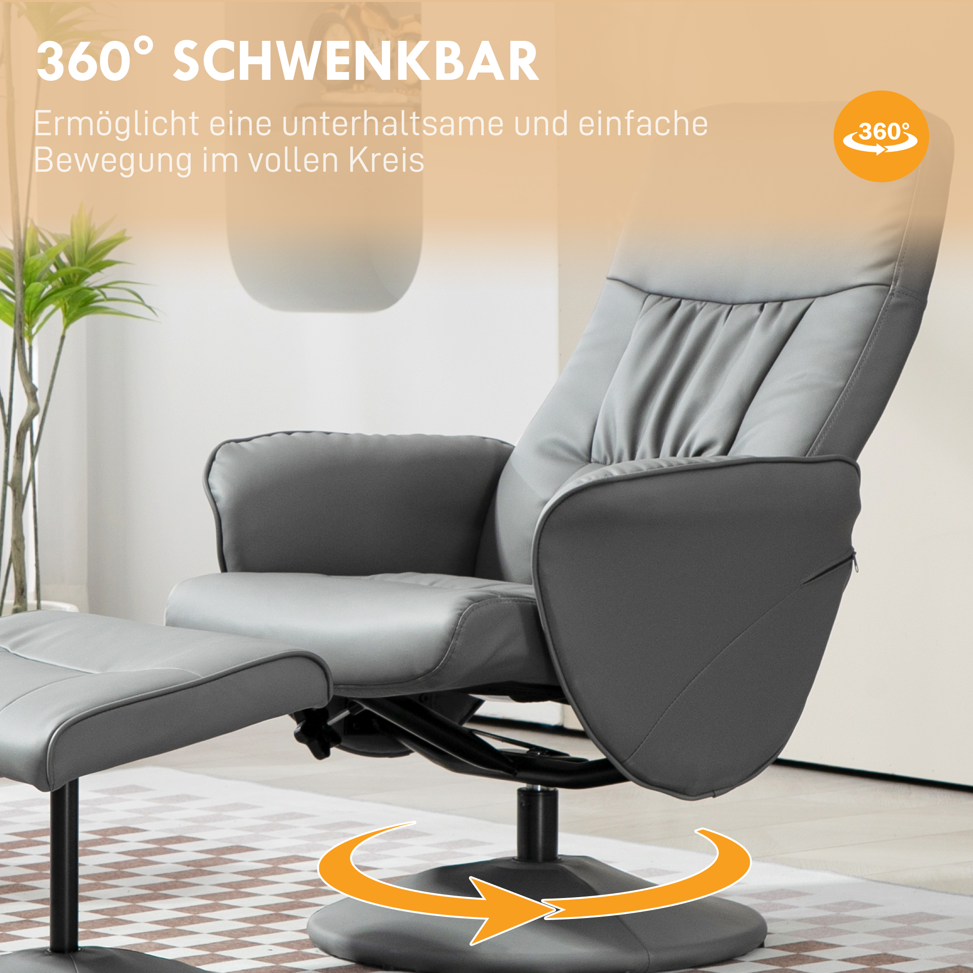2-teiliges Sessel-Set Sessel mit Fußhocker Relaxsessel mit Fußhocker, höhenverstellbar, neigbare Rückenlehne, Hellgrau