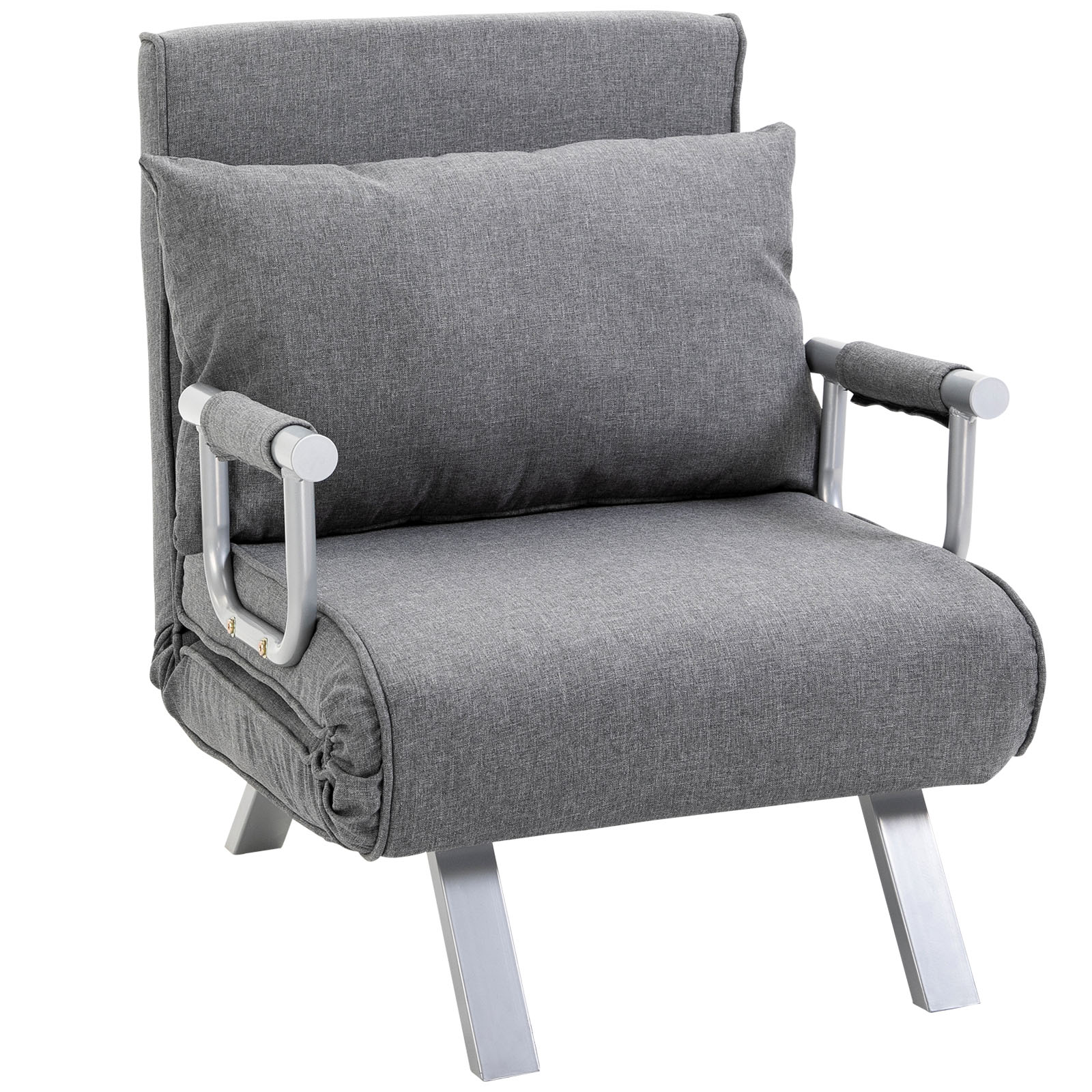 3 in 1 Schlafsessel Klappbar Schlafsofa mit Bettfunktion Verstellbarer Rückenlehne Kissen Gästebett in Leinenoptik, Relaxsessel Klappsessel für Wohnzimmer Schlafzimmer 65 x 69 x 80 cm Hellgrau