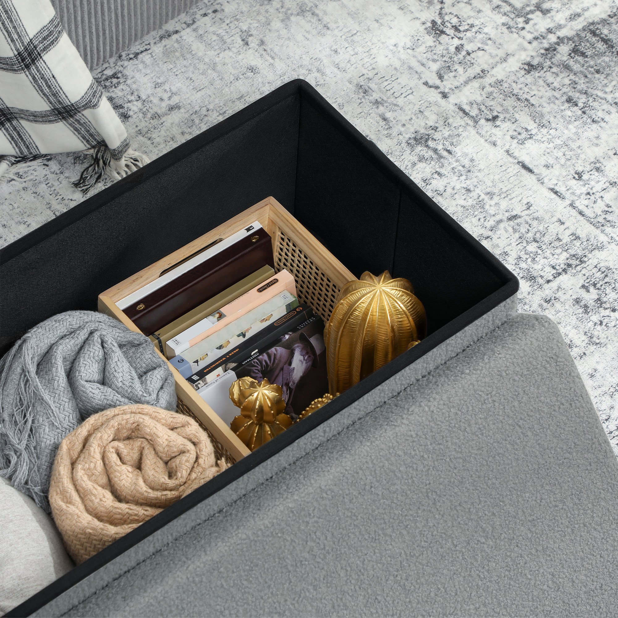 Aufbewahrungshocker, Polsterbank mit Stauraum und Deckel für Wohnzimmer, Schlafzimmer, Flur, Dunkelgrau