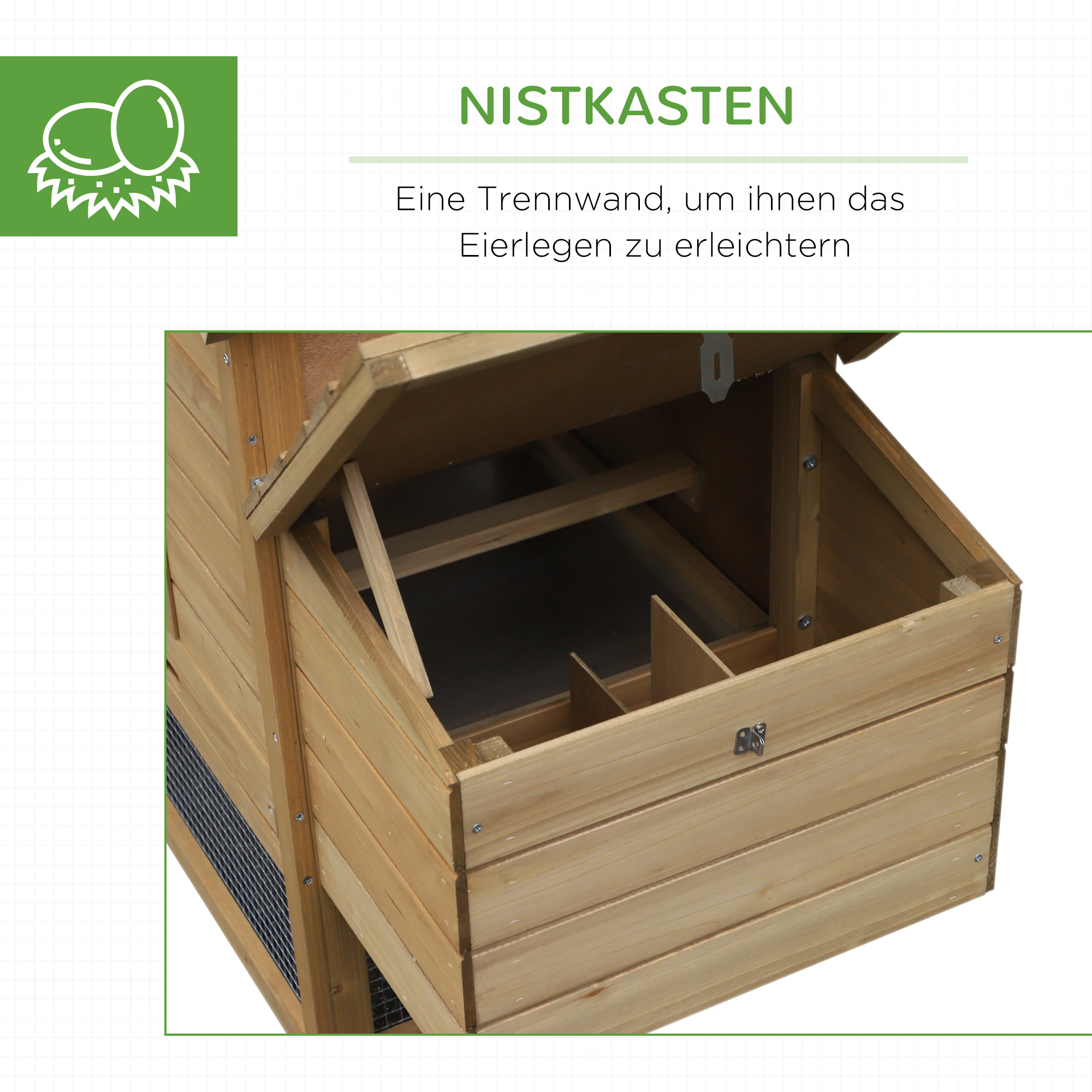 Hühnerstall Hühnerhaus aus Holz 151,5 x 54 x 87 cm, Freilaufgehege mit 2 Ebenen, 2 Türen, Nistkasten, wasserfestem Dach, Auslauf, Rampe, Hühnergehege für Garten, Natur