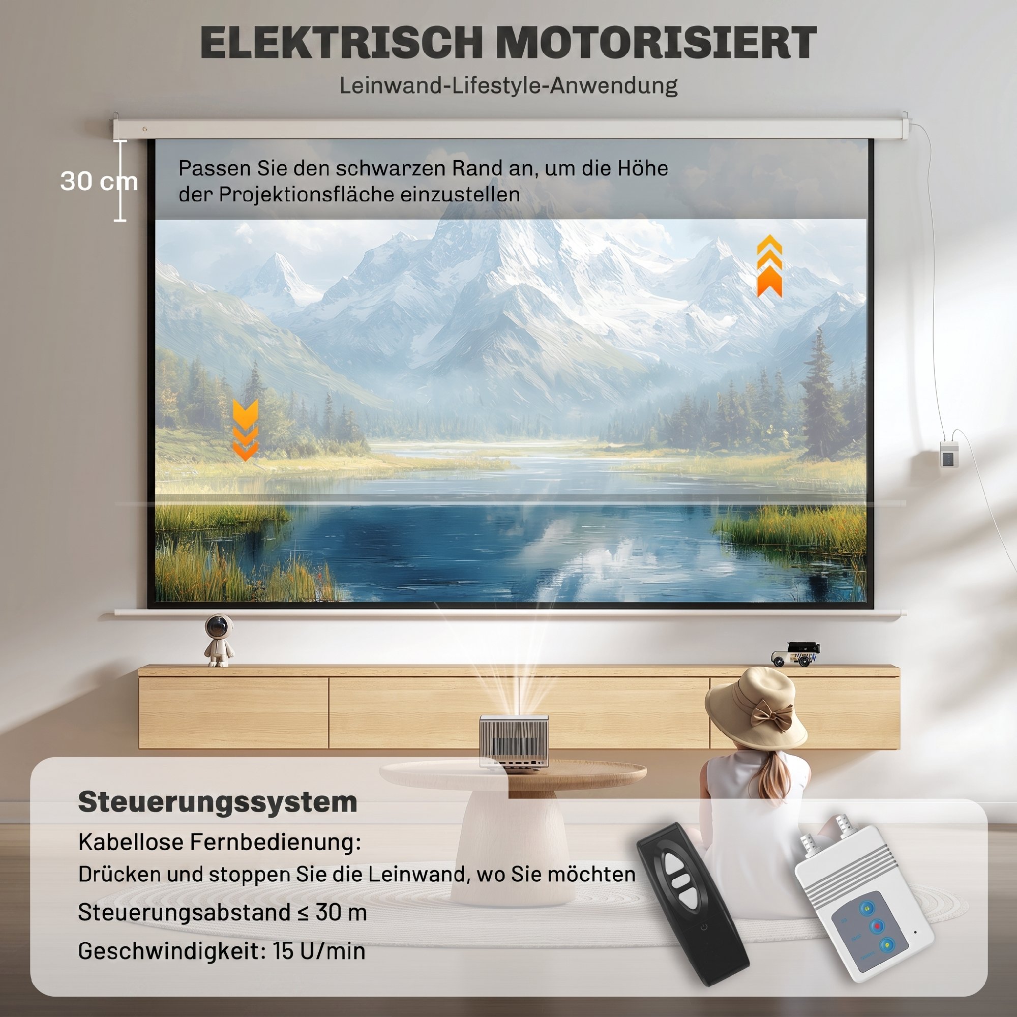 Beamer Leinwand 293 x 193 cm 120 Zoll 16:9 HD 4K Projektionsleinwand Elektrisch mit Fernbedienung, Weiß