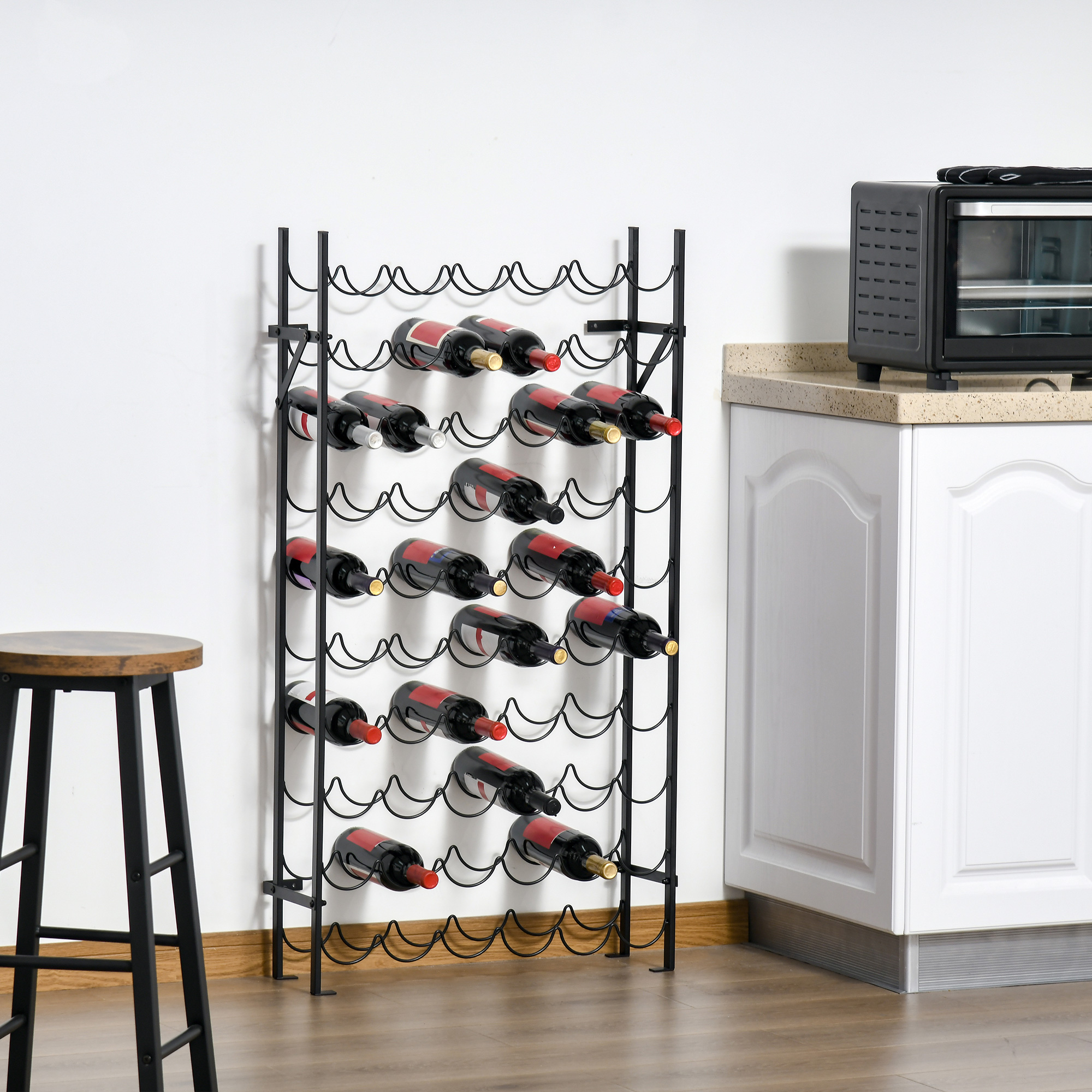 Weinregal für 60 Flaschen Flaschenregal Metall Flaschenhalter 63 x 20,5 x 118 cm Schwarz