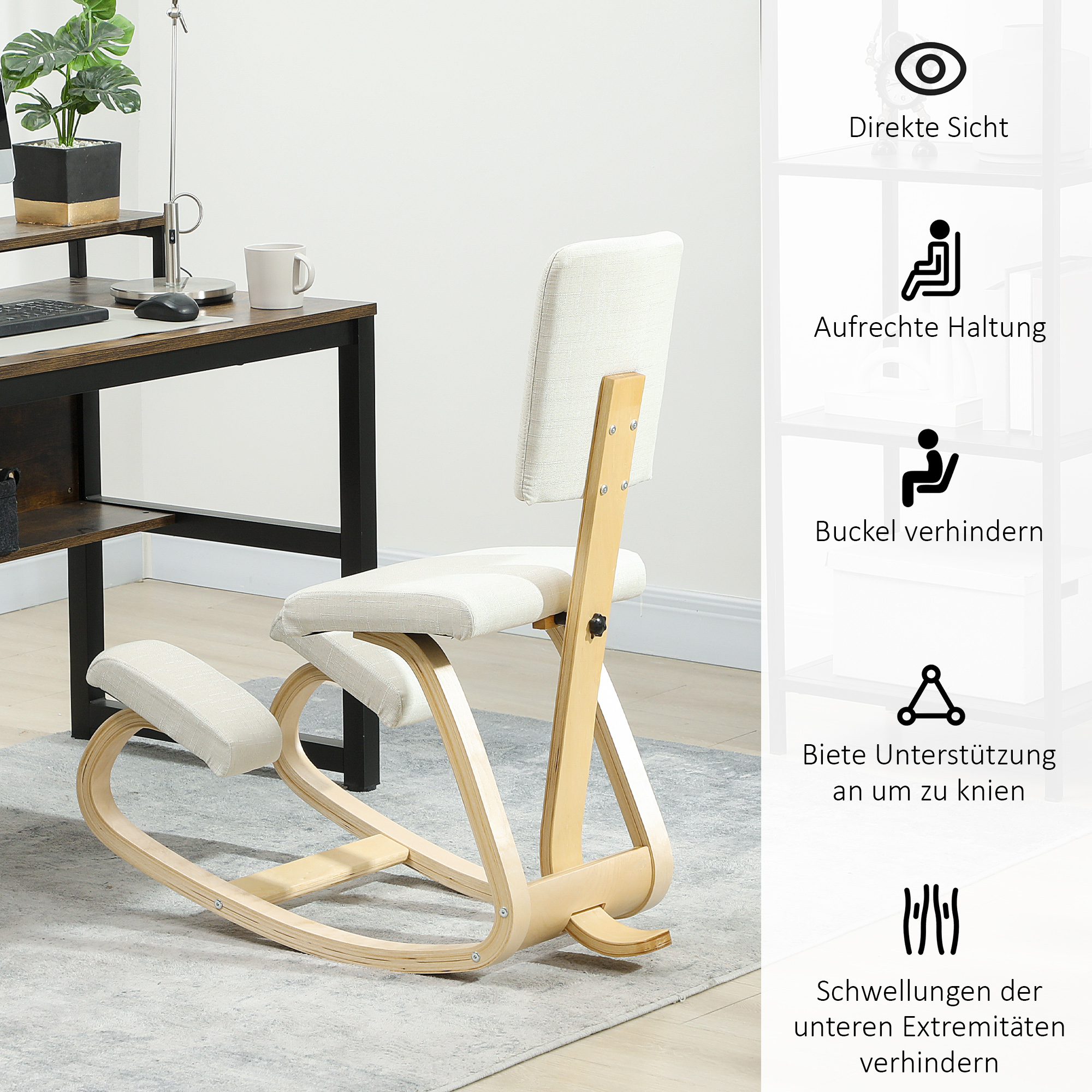 ergonomischer Kniestuhl, Kniehocker Gesundheitsstuhl für Zuhause, Büro, Meditation Creme