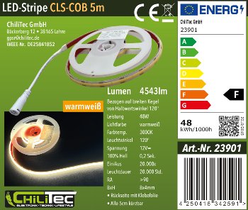 LED-Stripe "CLS-COB V2" 5m, warmweiß / 12V, 48W,  4543 Lumen