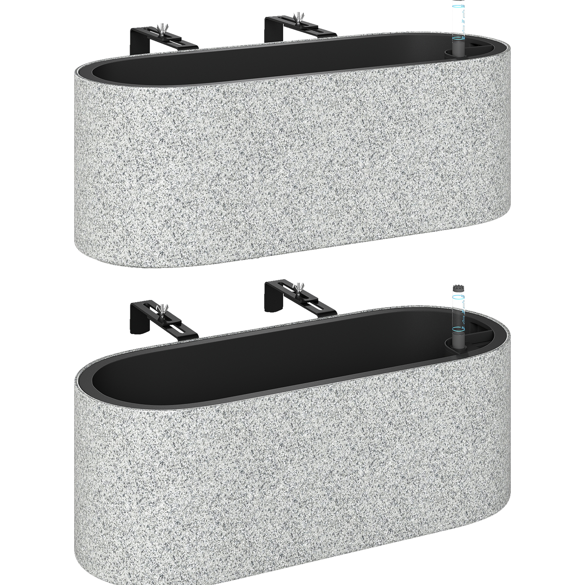 2er Set Blumentopf Hängend Pflanzkübel mit Ablaufsystem Loch Haken 42 x 16 x 15 cm Hellgrau